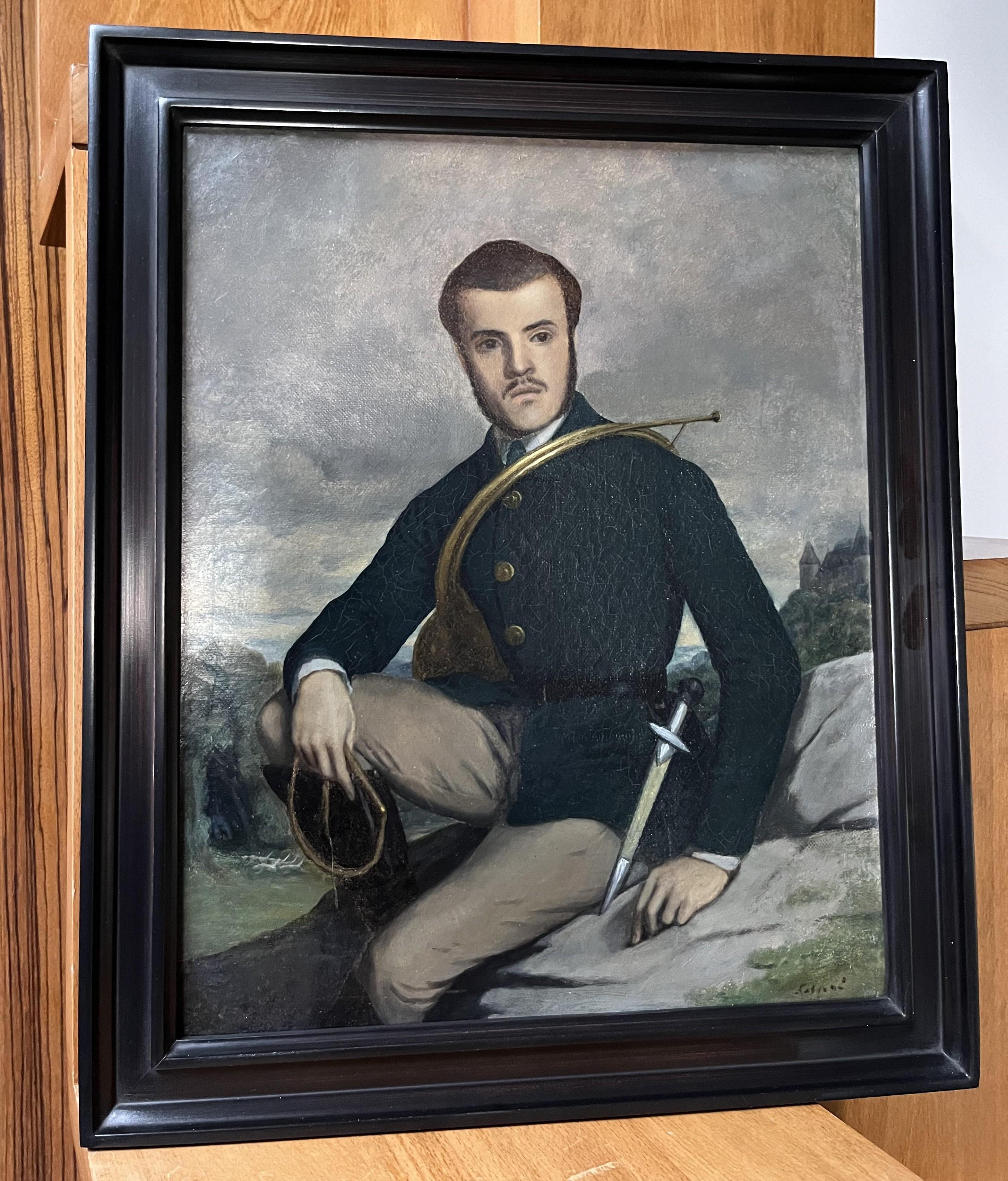 French school early 20th century, Portrait of a hunter, oil on canvas signed im Angebot 6