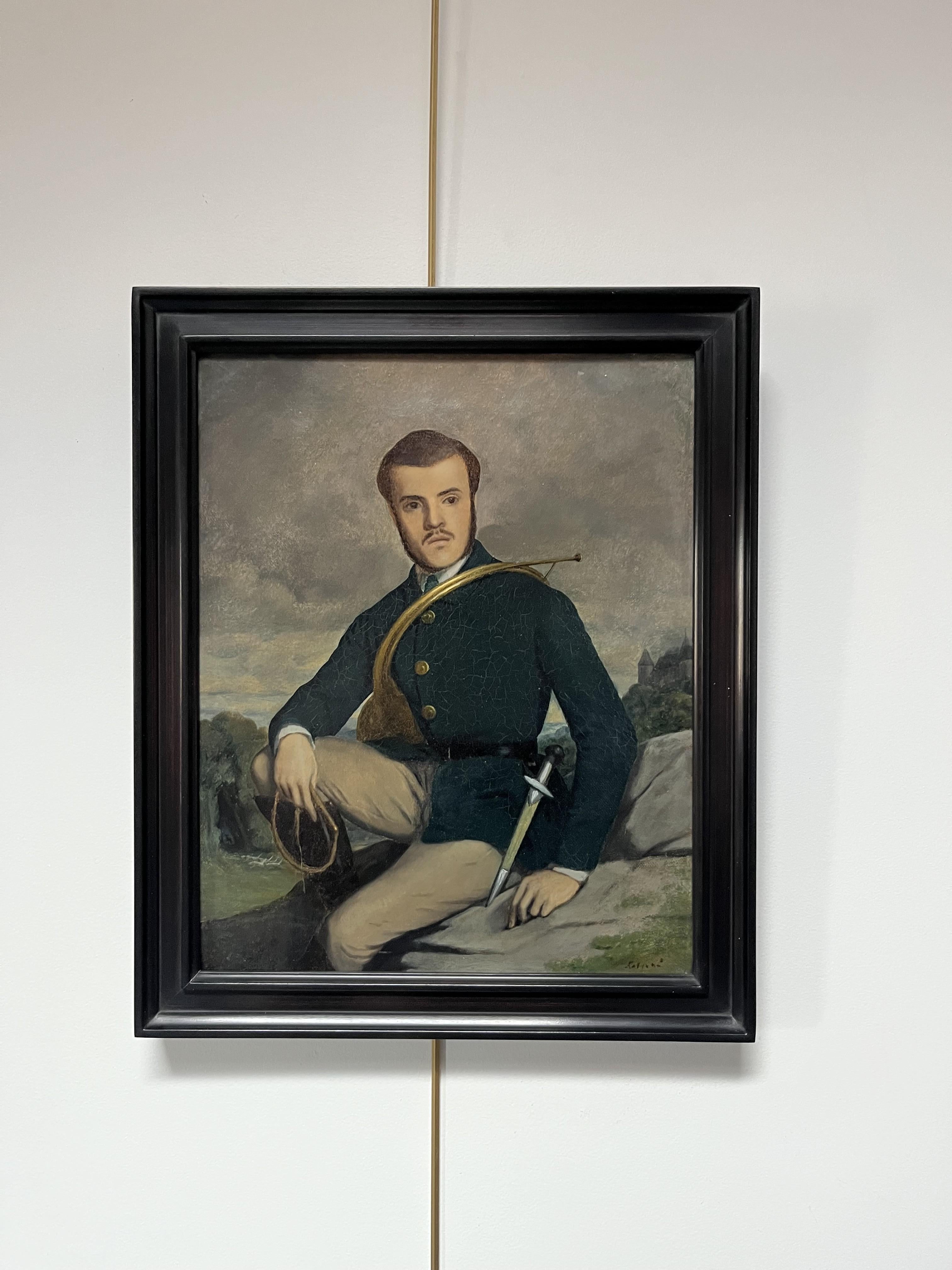 French school early 20th century, Portrait of a hunter, oil on canvas signed (Alte Meister), Painting, von Unknown