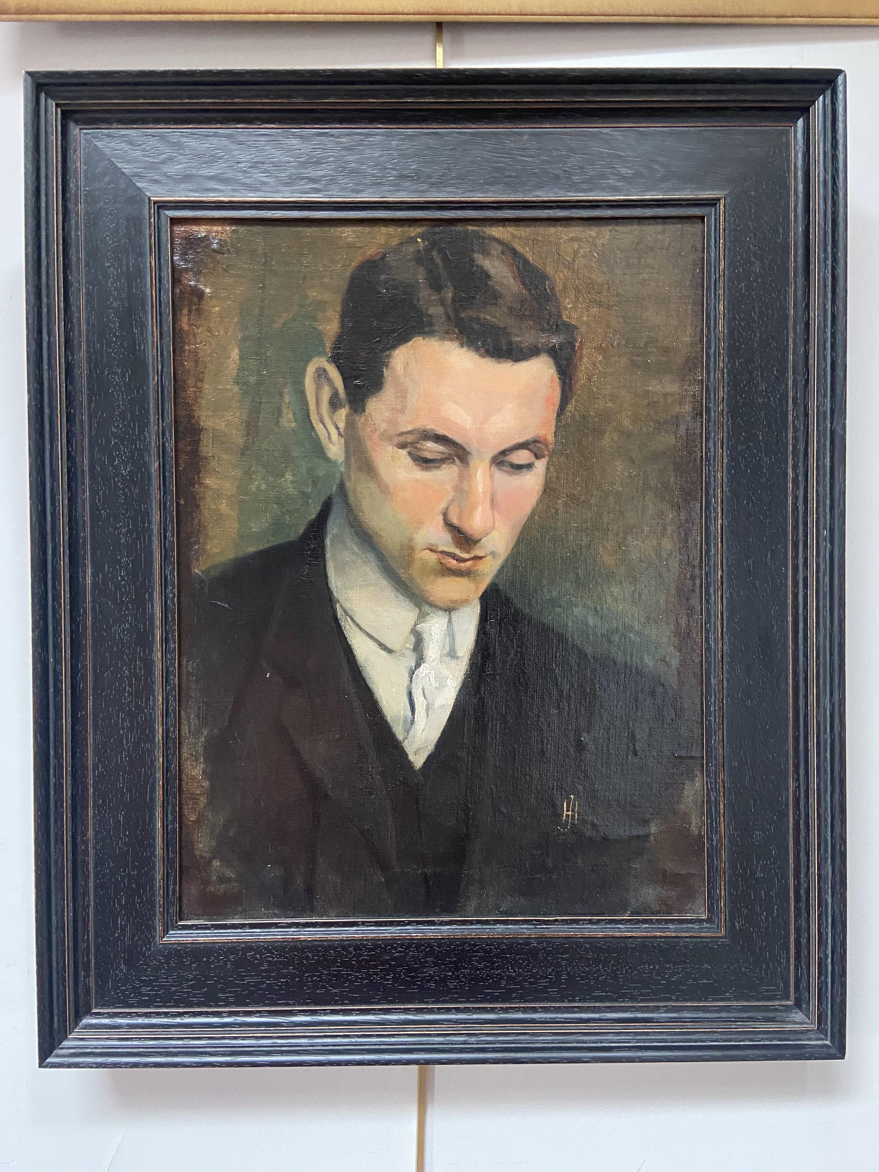 French school early 20th century, Portrait of a young man, oil painting - Post-Impressionist Painting by Unknown