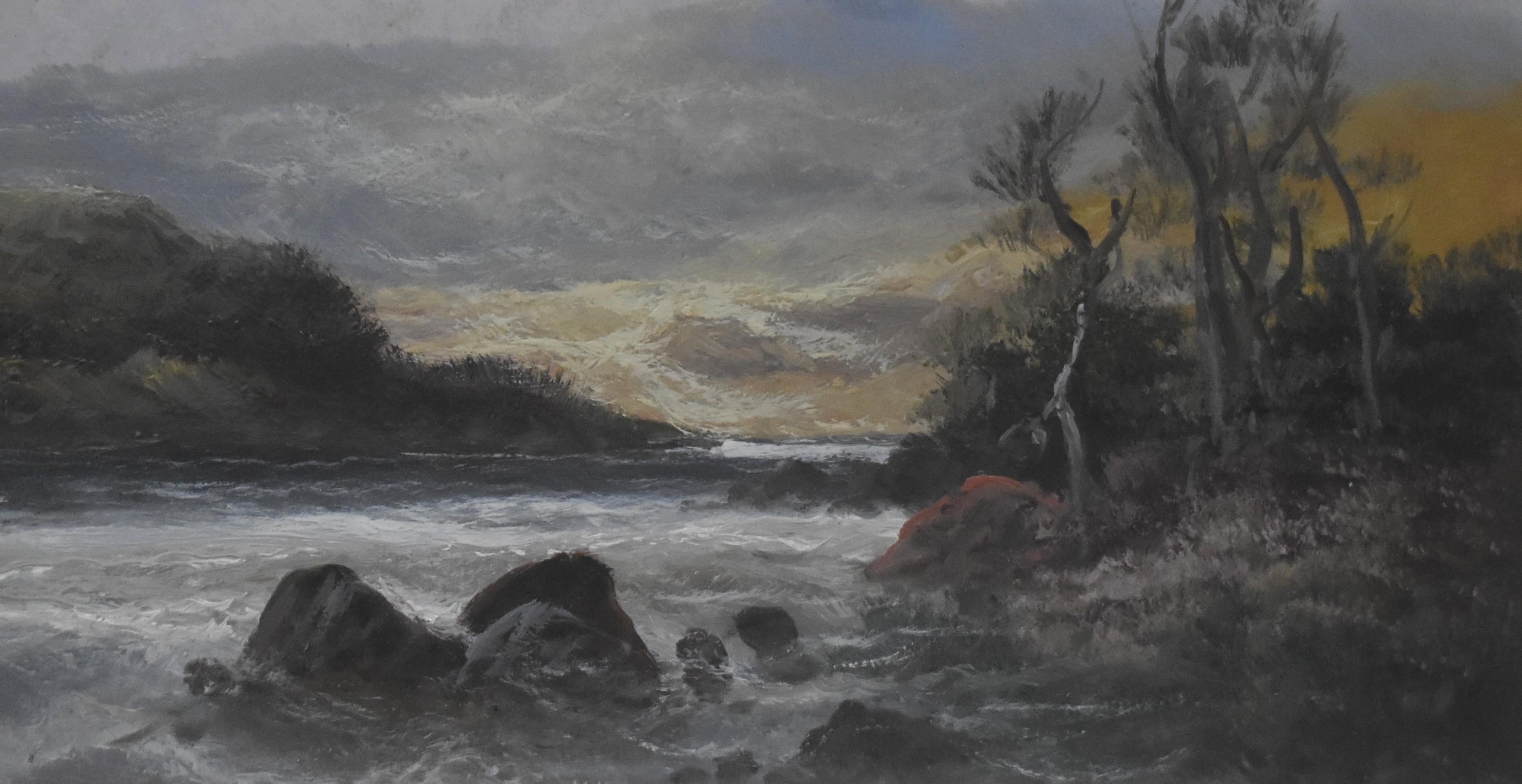 Französische Schule Ende des 19. Jahrhunderts
Landschaft am Fluss
Öl auf Papier
29 x 49,5 cm
In gutem Zustand
In einem modernen Rahmen:  33,5 x 53.5 cm