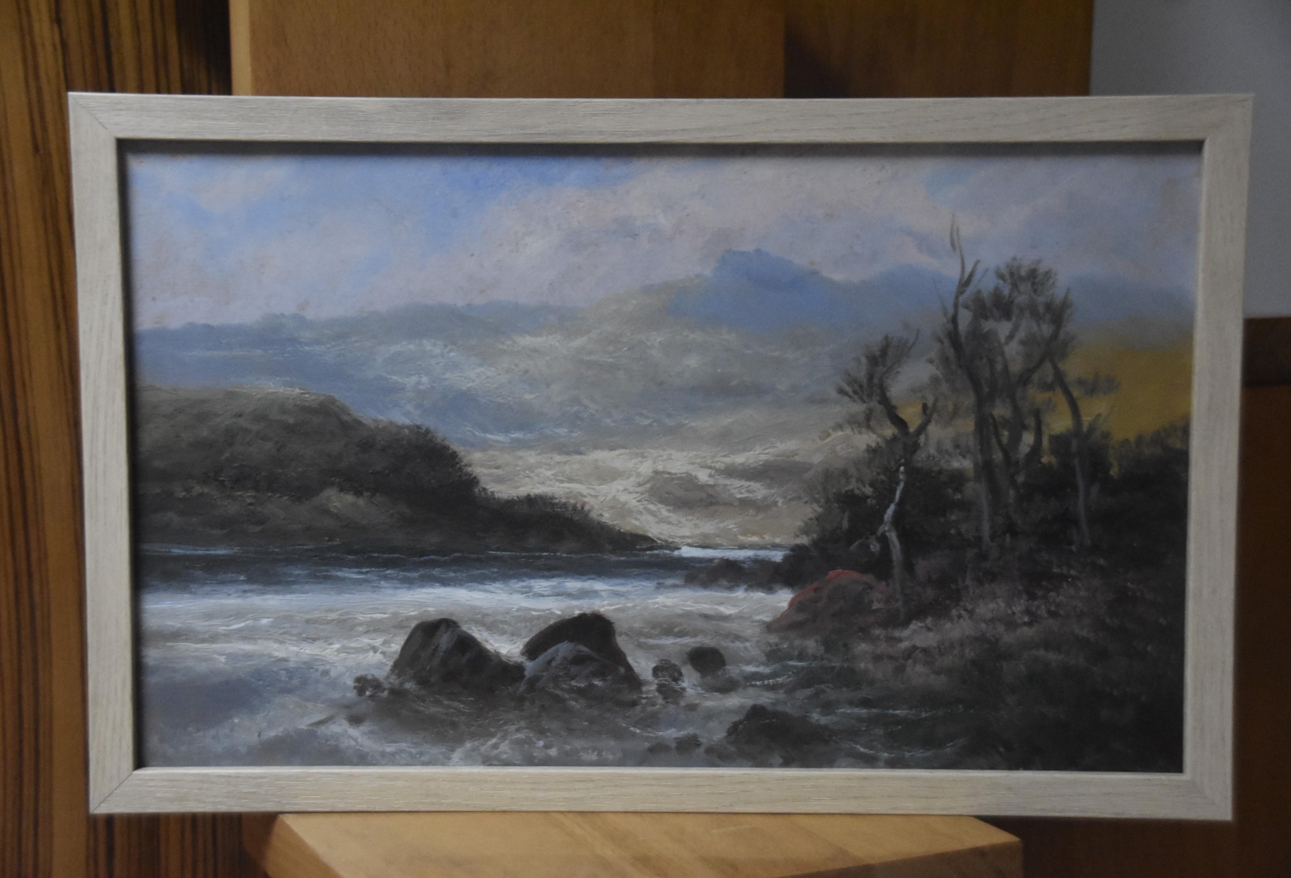 French school end of 19th century, Landscape by the river, oil on paper - French School Painting by Unknown