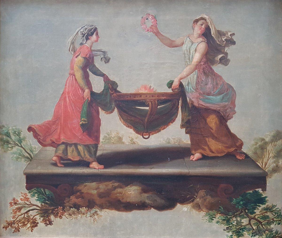 French school rococo late 18th century oil on canvas The vestales - Painting by Unknown