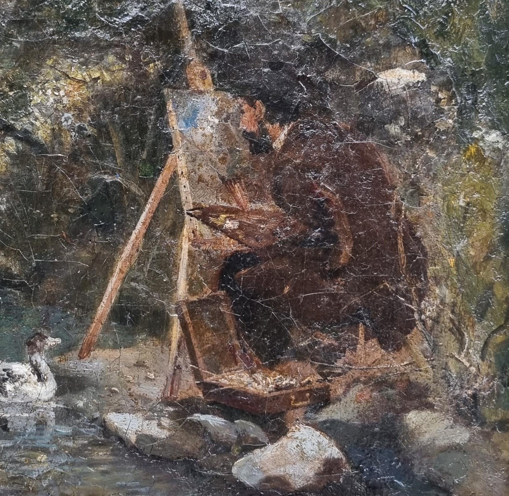 Französische Schule Impressionist Landschaftsmaler in Nature Brücke Fluss Enten 19. im Angebot 1
