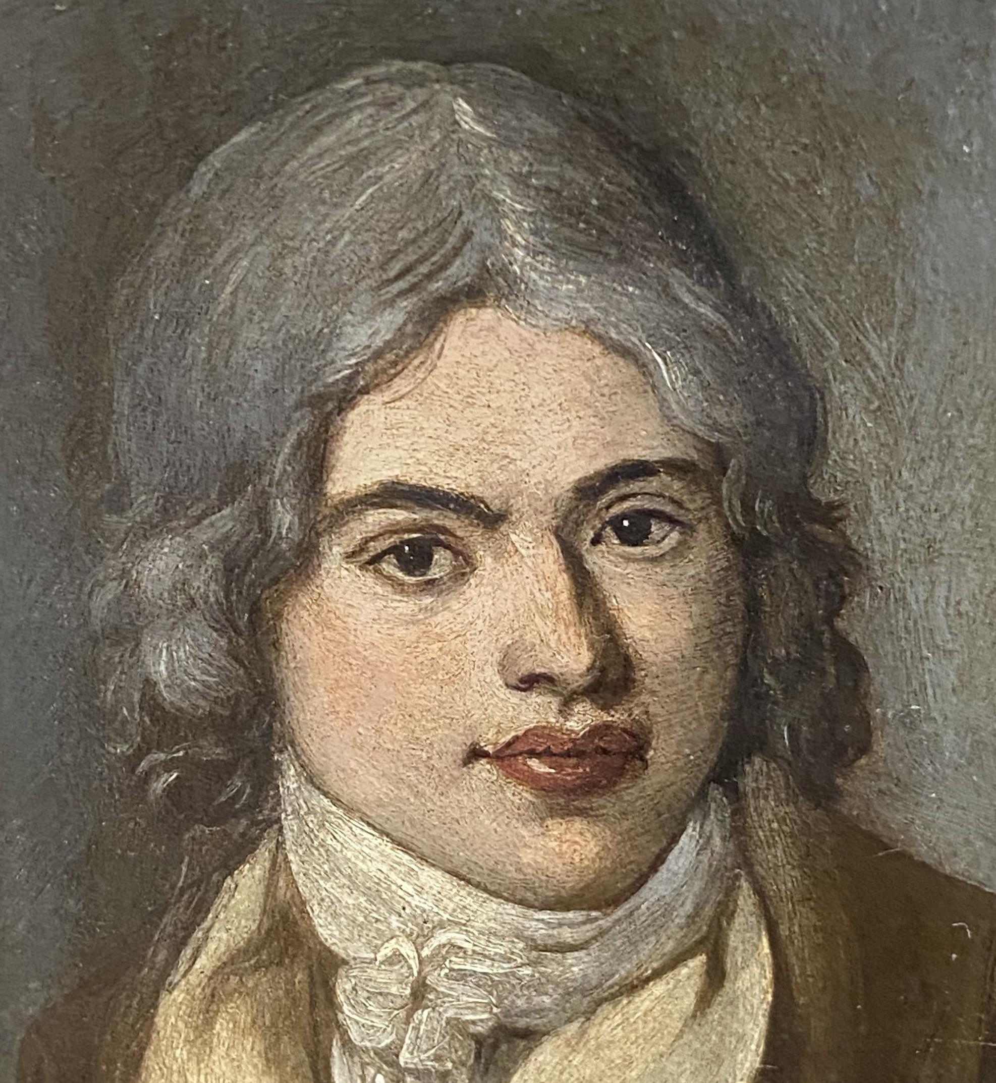 French school late 18th Century, Portrait of a young man, oil on metal For Sale 6