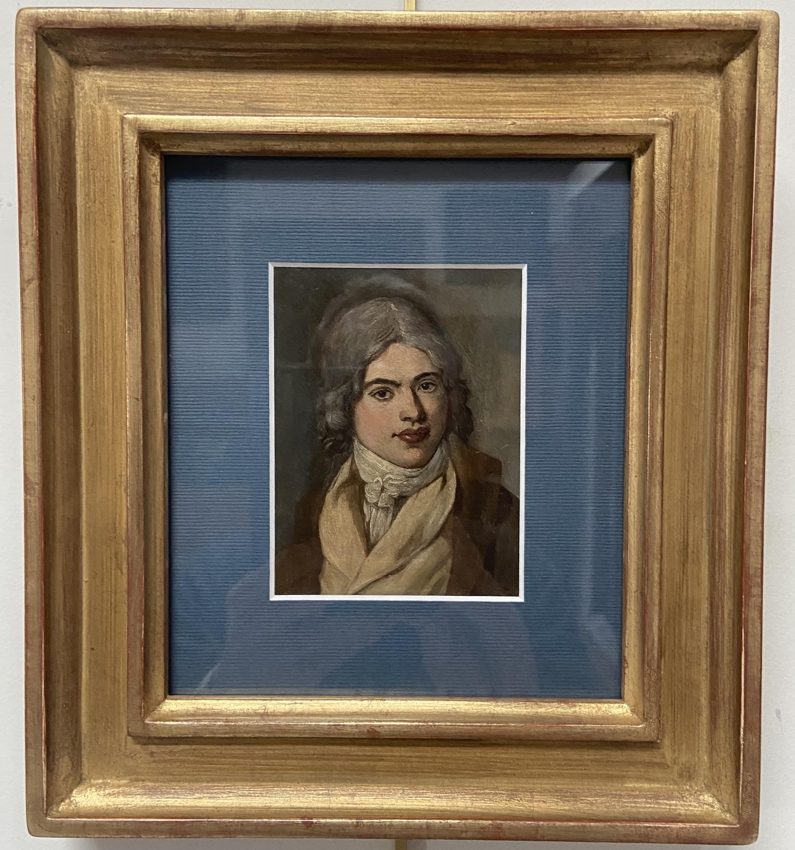 Französische Schule des späten 18. Jahrhunderts, Porträt eines jungen Mannes, Öl auf Metall – Painting von Unknown