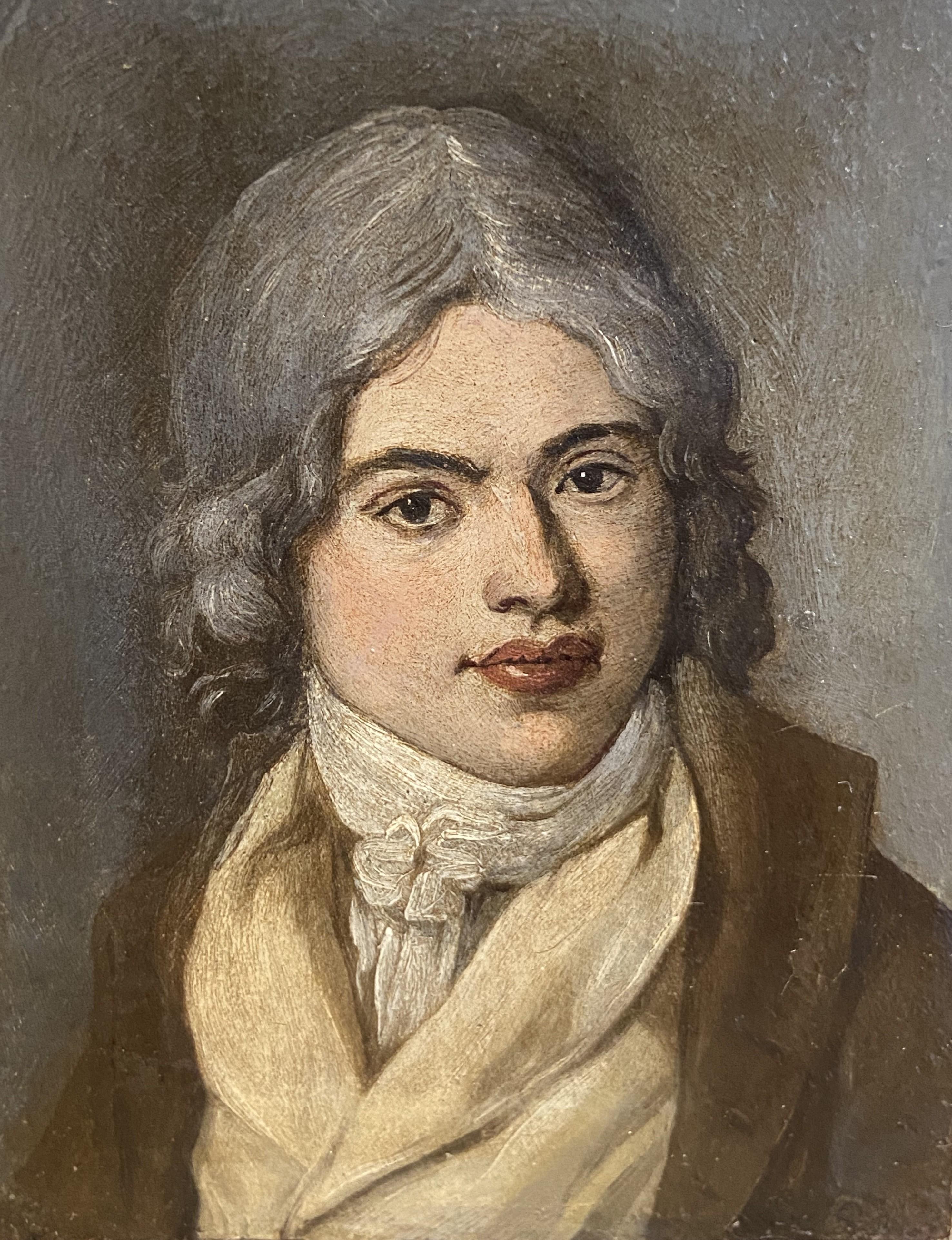Unknown Portrait Painting – Französische Schule des späten 18. Jahrhunderts, Porträt eines jungen Mannes, Öl auf Metall