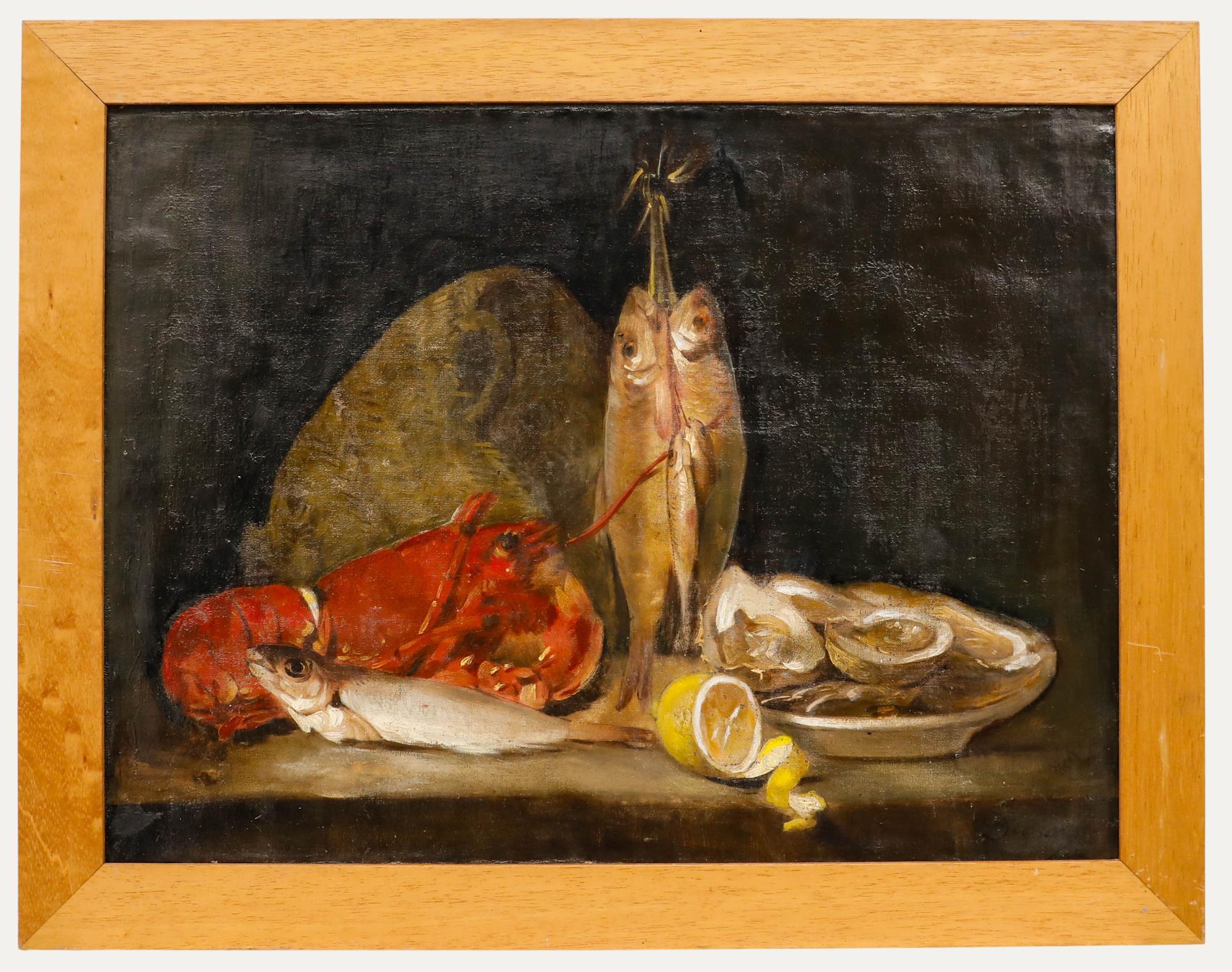 Unknown Still-Life Painting - French School Late 19th Century Oil - Bounty of the Sea
