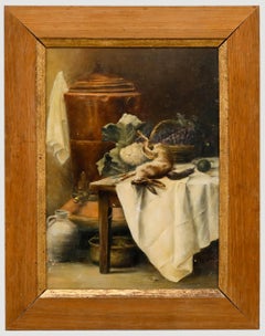 Antique French School Late 19th Century Oil - Kitchen Still Life with Hare
