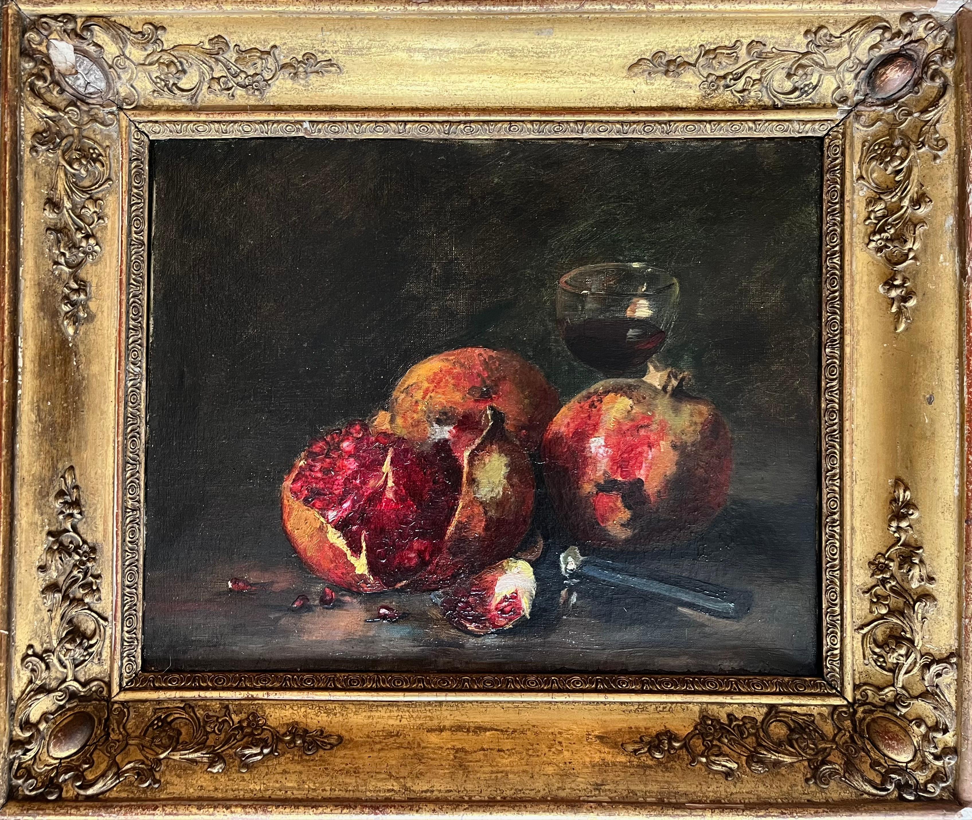 Escuela francesa - finales del siglo XIX - Bodegón con granadas - Still-Life Painting Negro de Unknown
