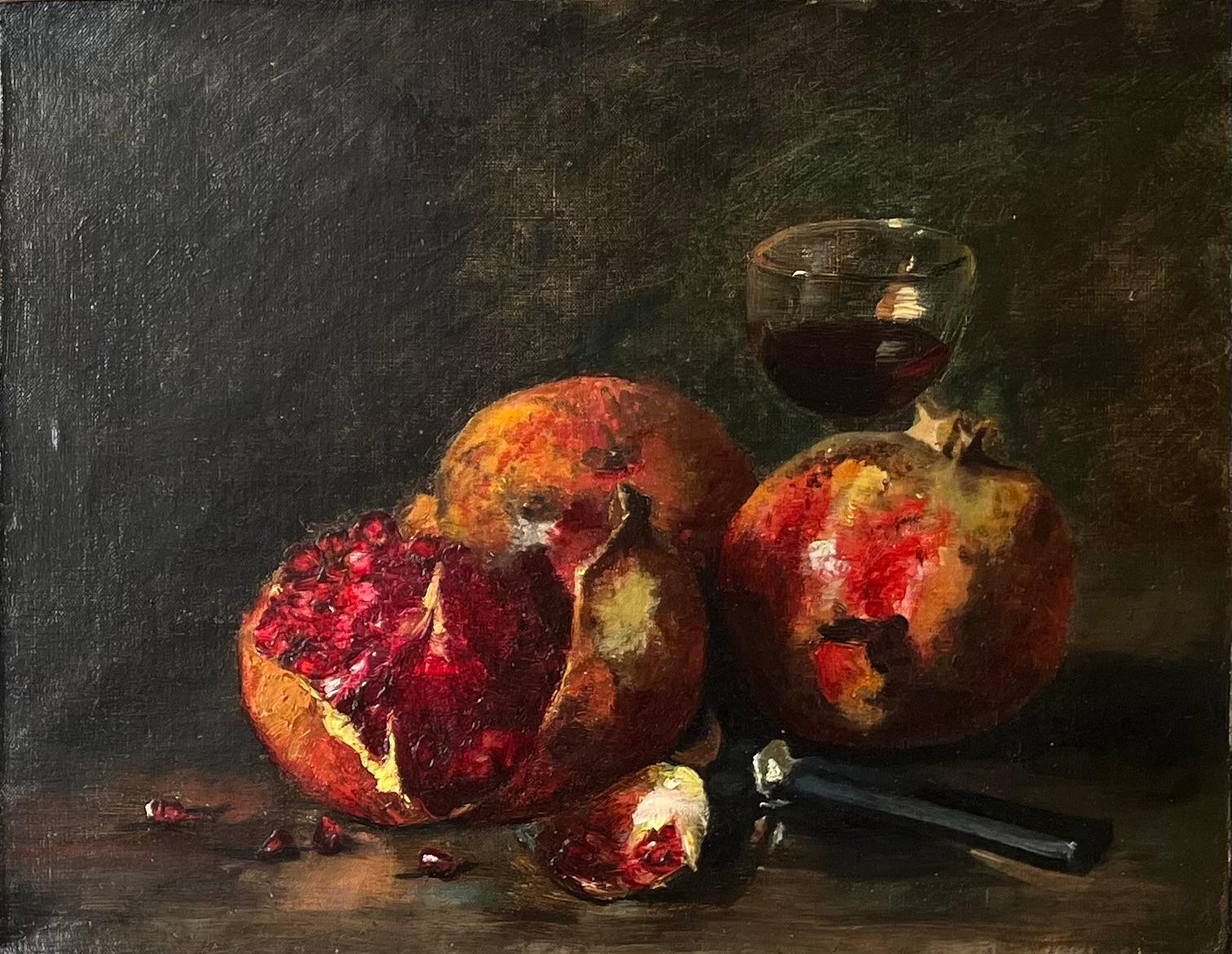 Still-Life Painting de Unknown - Escuela francesa - finales del siglo XIX - Bodegón con granadas