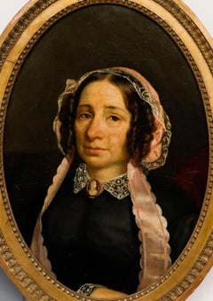 French School Mid 19th Century Oil - Lady with Cameo