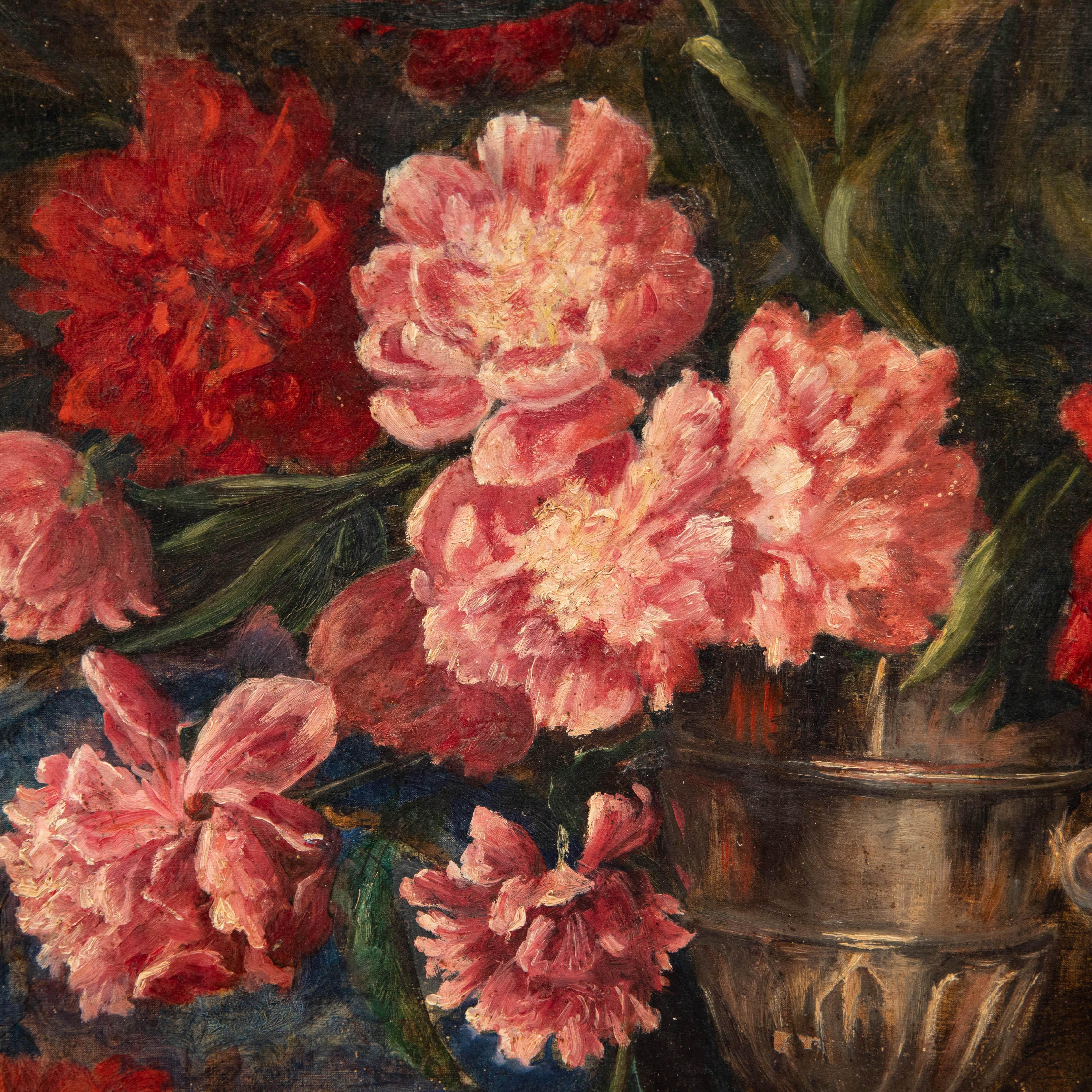 French School Mid 20th Century Oil - Still Life of Flowers & a Fan 2