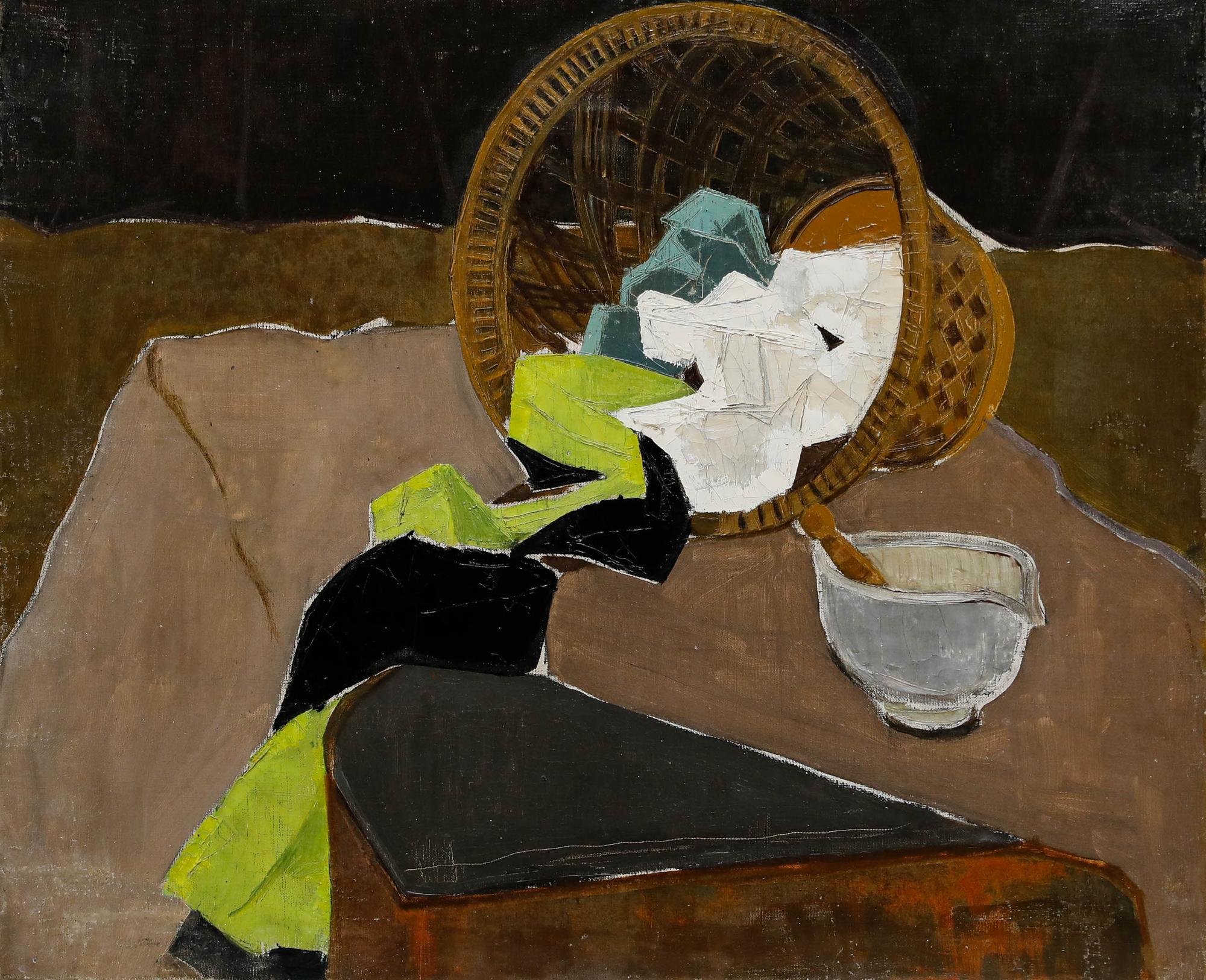 French School Mitte des 20. Jahrhunderts Öl - Der Papierkorb – Painting von Unknown