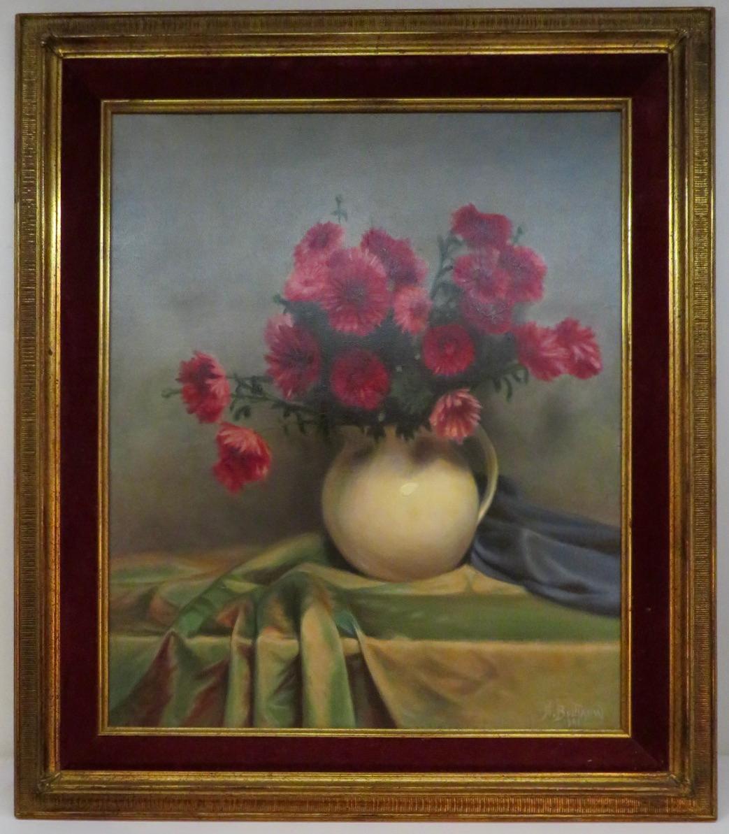 Unknown Still-Life Painting - French School Mid Century Original Oil Painting STILL LIFE OF FLOWERS