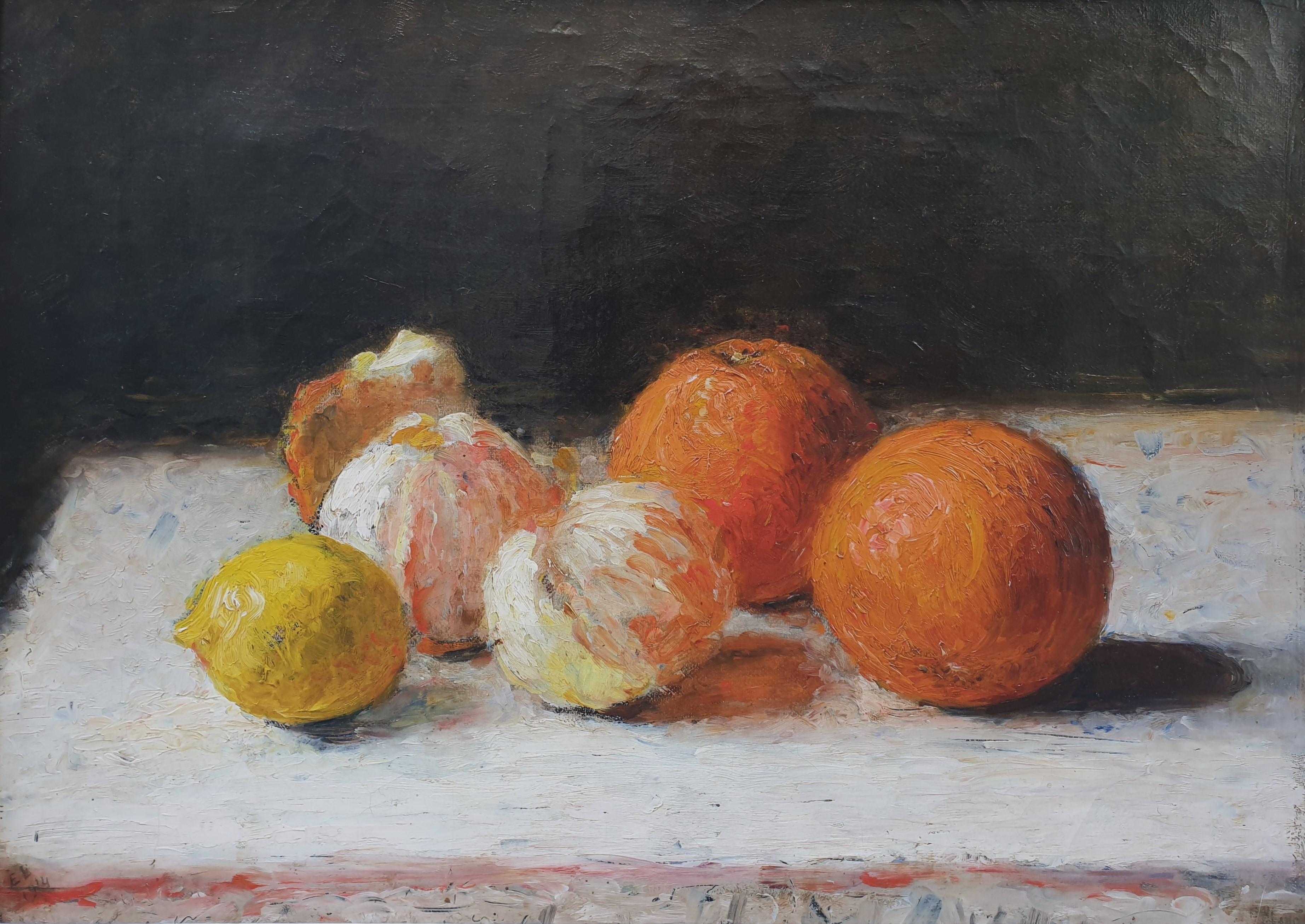 French school modern art Still life oranges lemons 1914 Montparnasse frame 20th - Painting by Unknown
