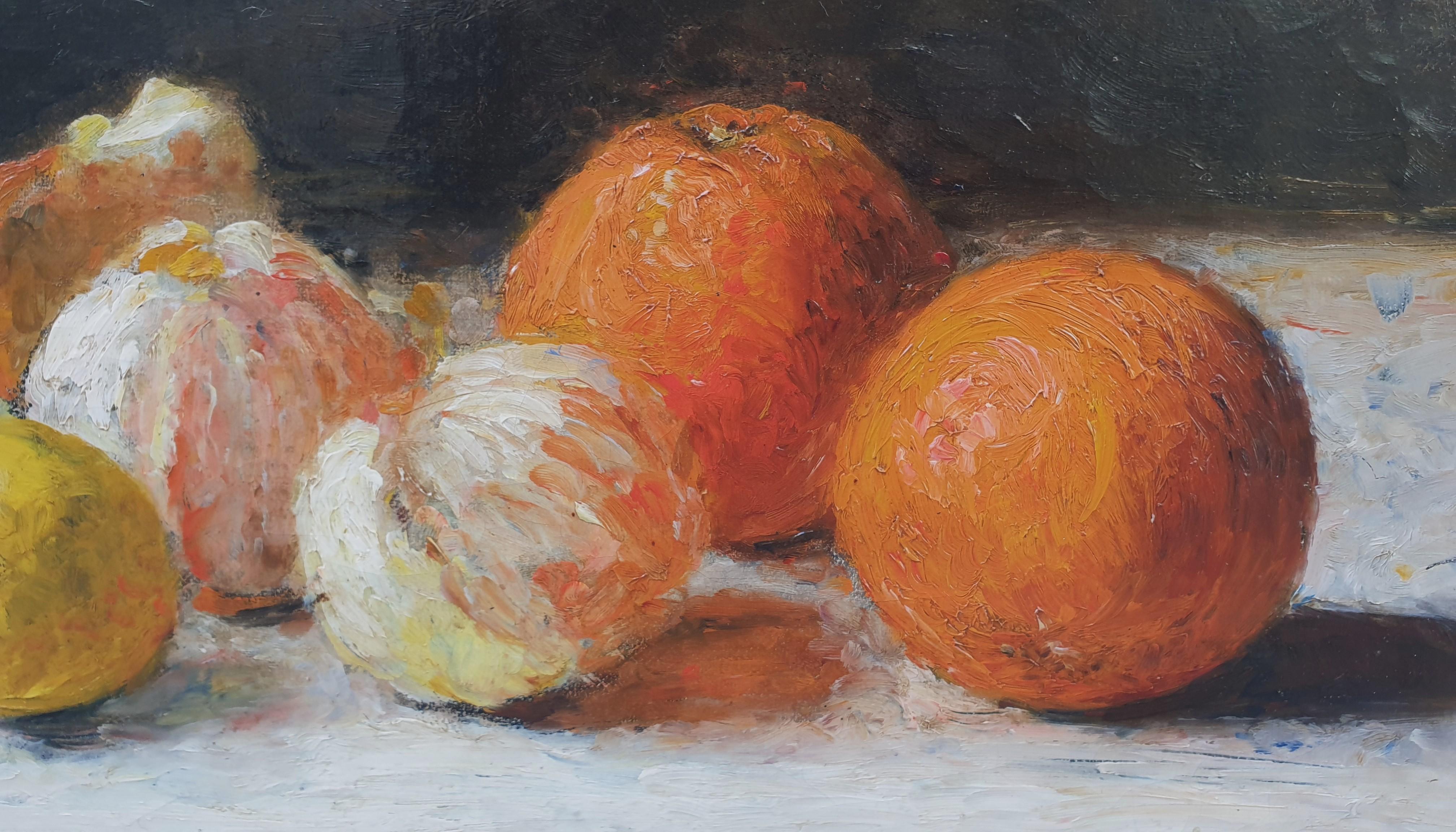 French school modern art Still life oranges lemons 1914 Montparnasse frame 20th - Modern Painting by Unknown