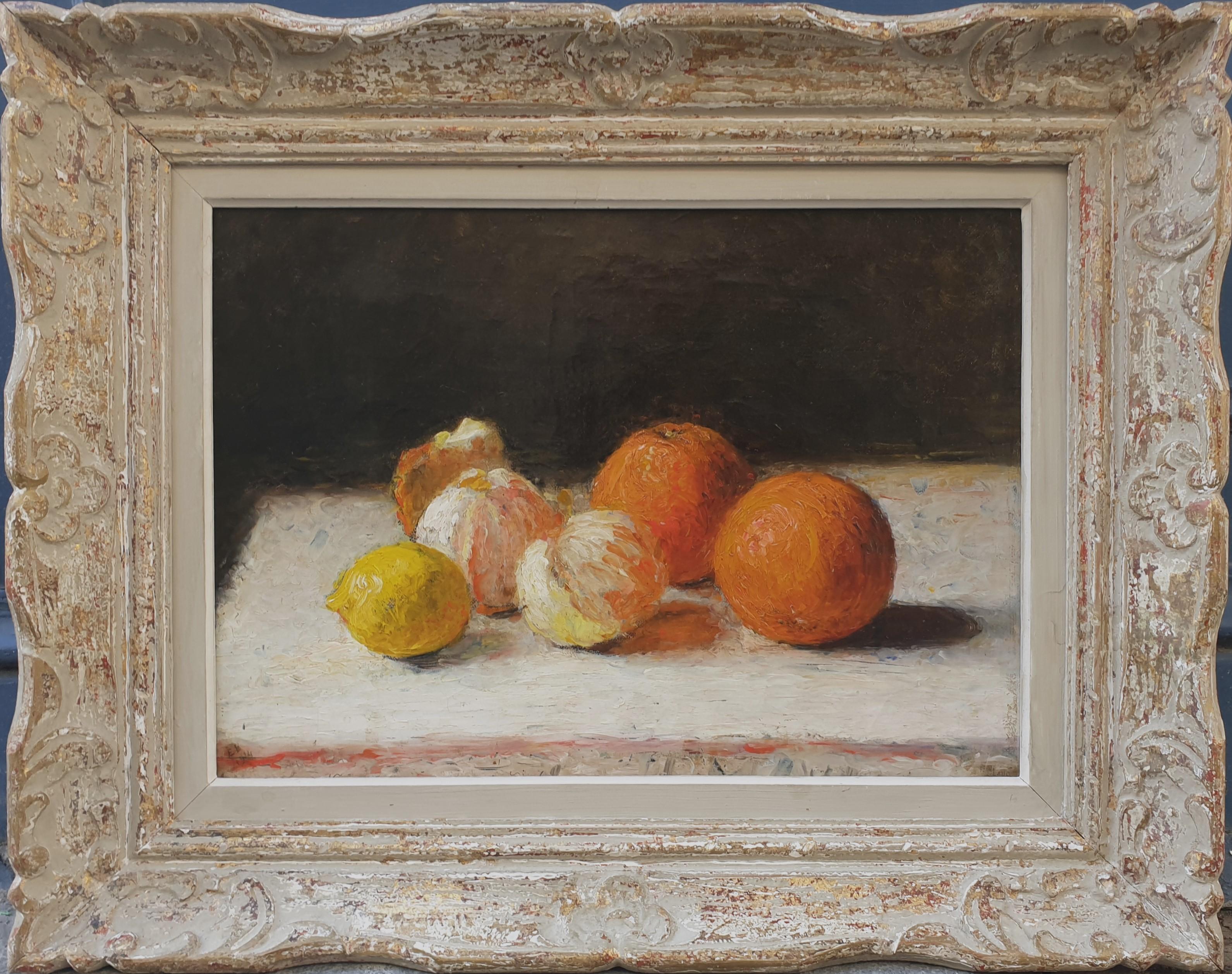 Unknown Still-Life Painting - French school modern art Still life oranges lemons 1914 Montparnasse frame 20th