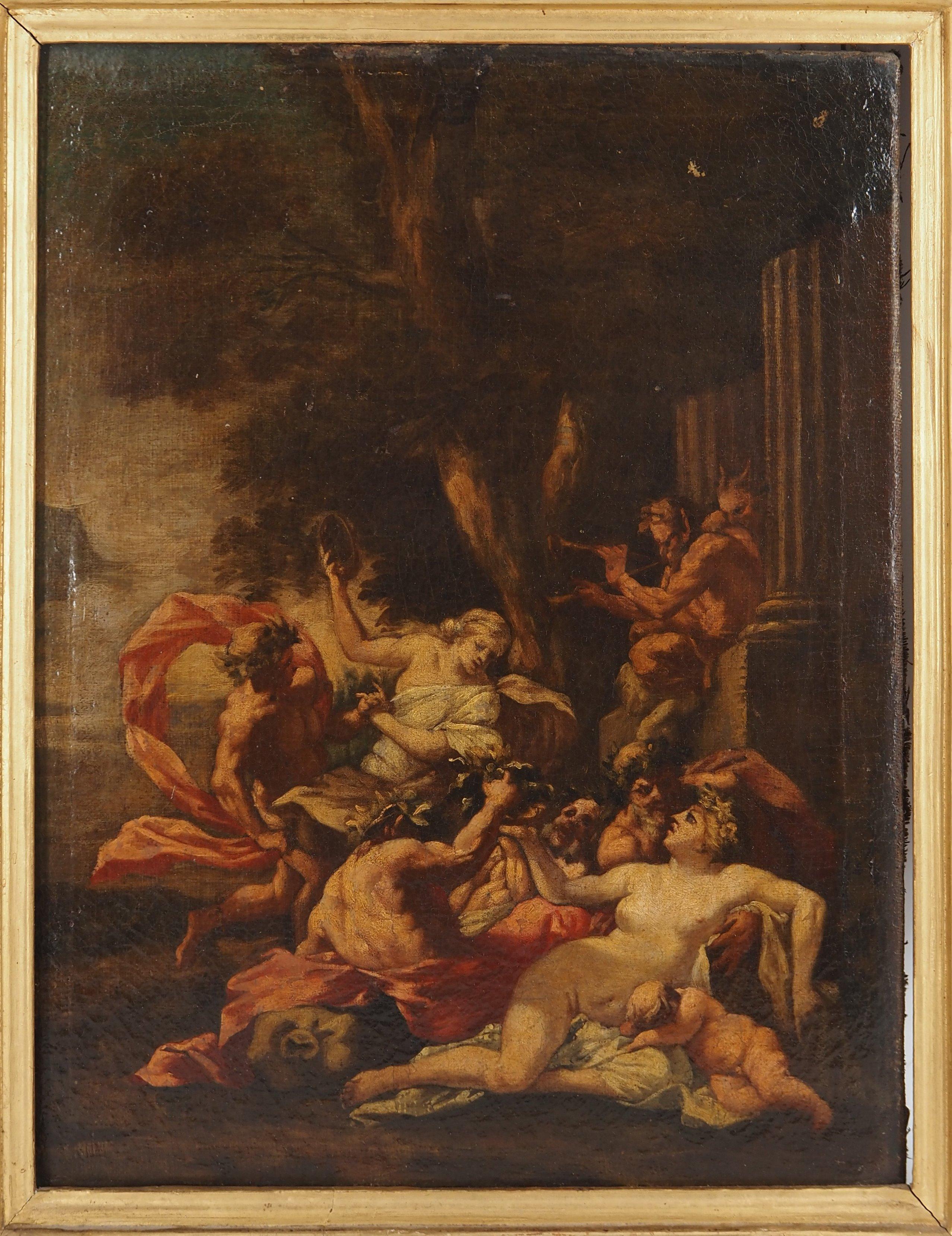 Figurative Painting de Unknown - Escuela francesa del siglo XVIII : Mitología, Bacanalia - Óleo sobre lienzo