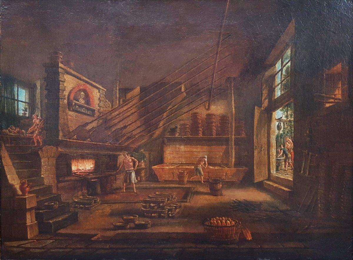French school of the first half of the 19th century Oil on canvas 45.5 x 60 cm (59.5 x 74 cm with frame) Beautiful 19th century carved and gilded wooden frame Good condition (a few repaints)
In the first half of the 19th century, the theme of the