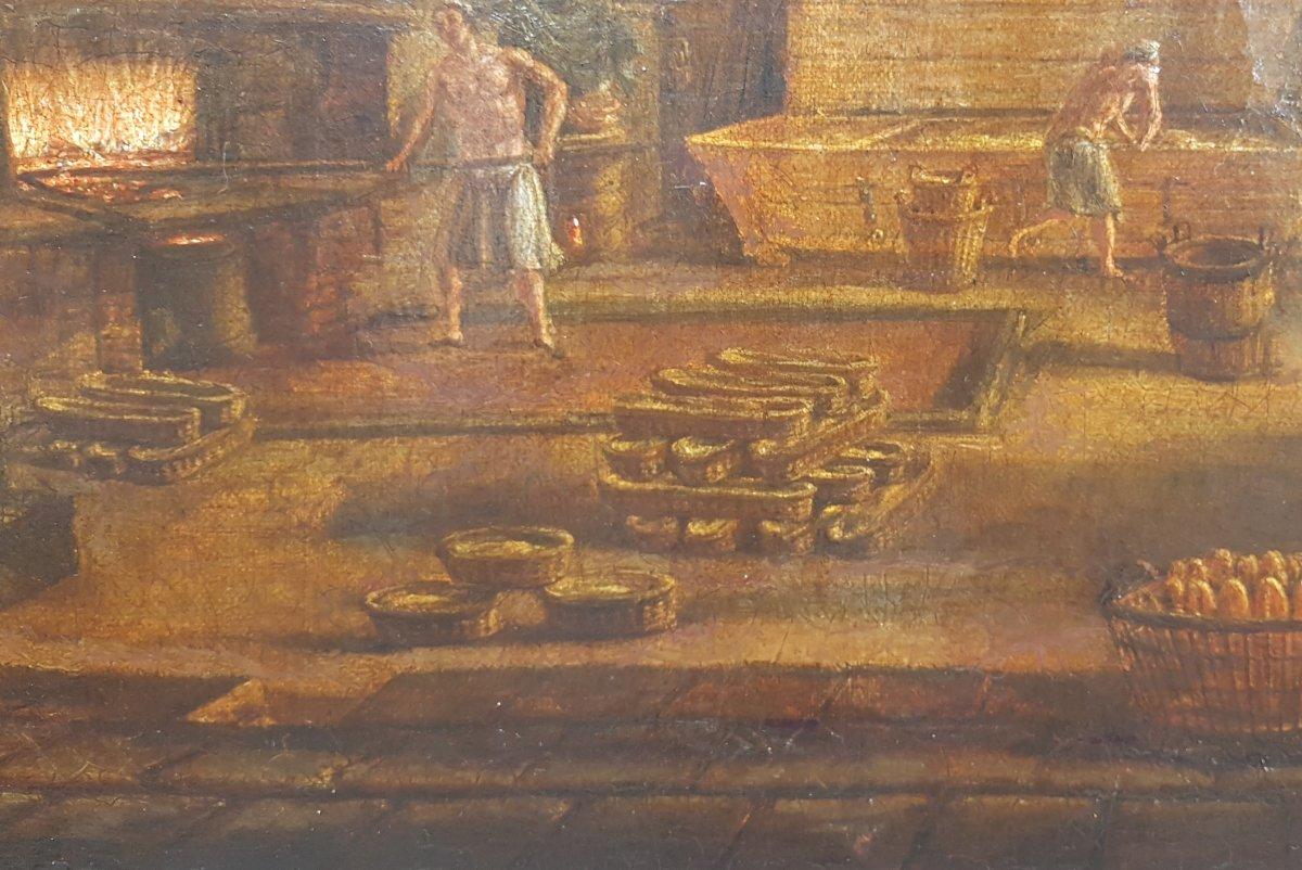 Painting french school romantic 19th century oil on canvas Interior of a bakery For Sale 2
