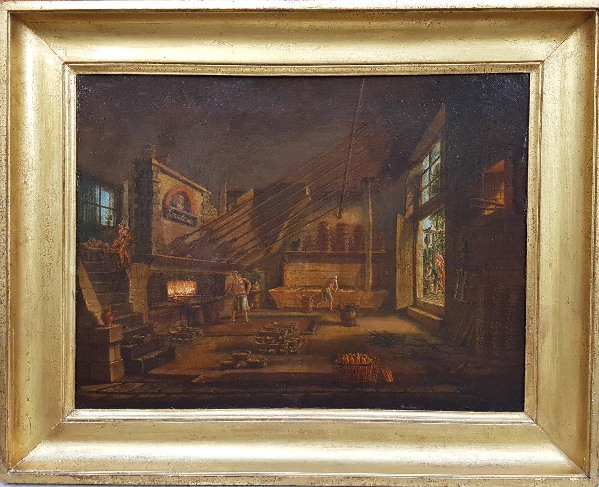 Unknown Interior Painting - Painting french school romantic 19th century oil on canvas Interior of a bakery