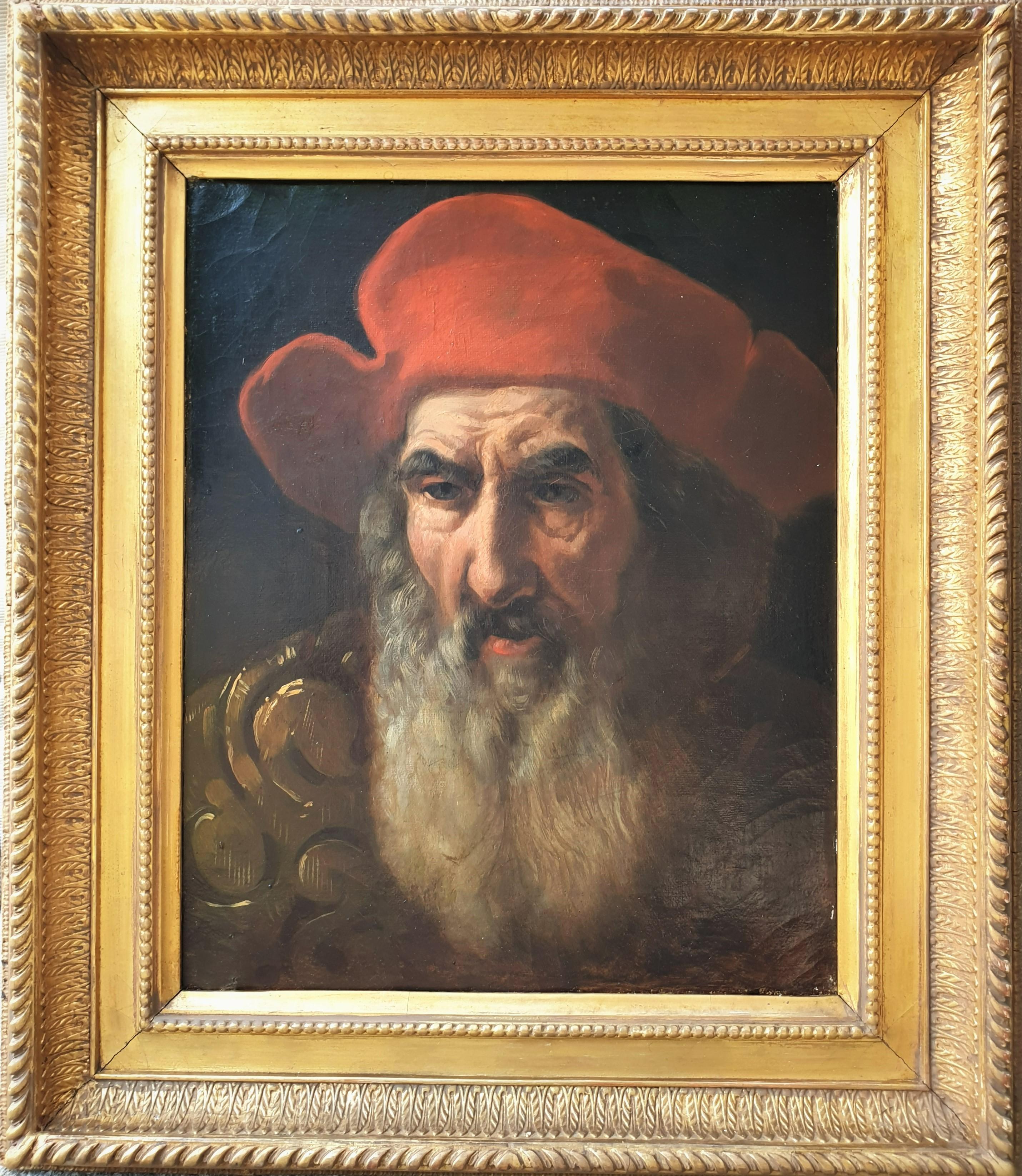Unknown Portrait Painting - French painting portrait Bearded italian man oil canvas Second half 18th century