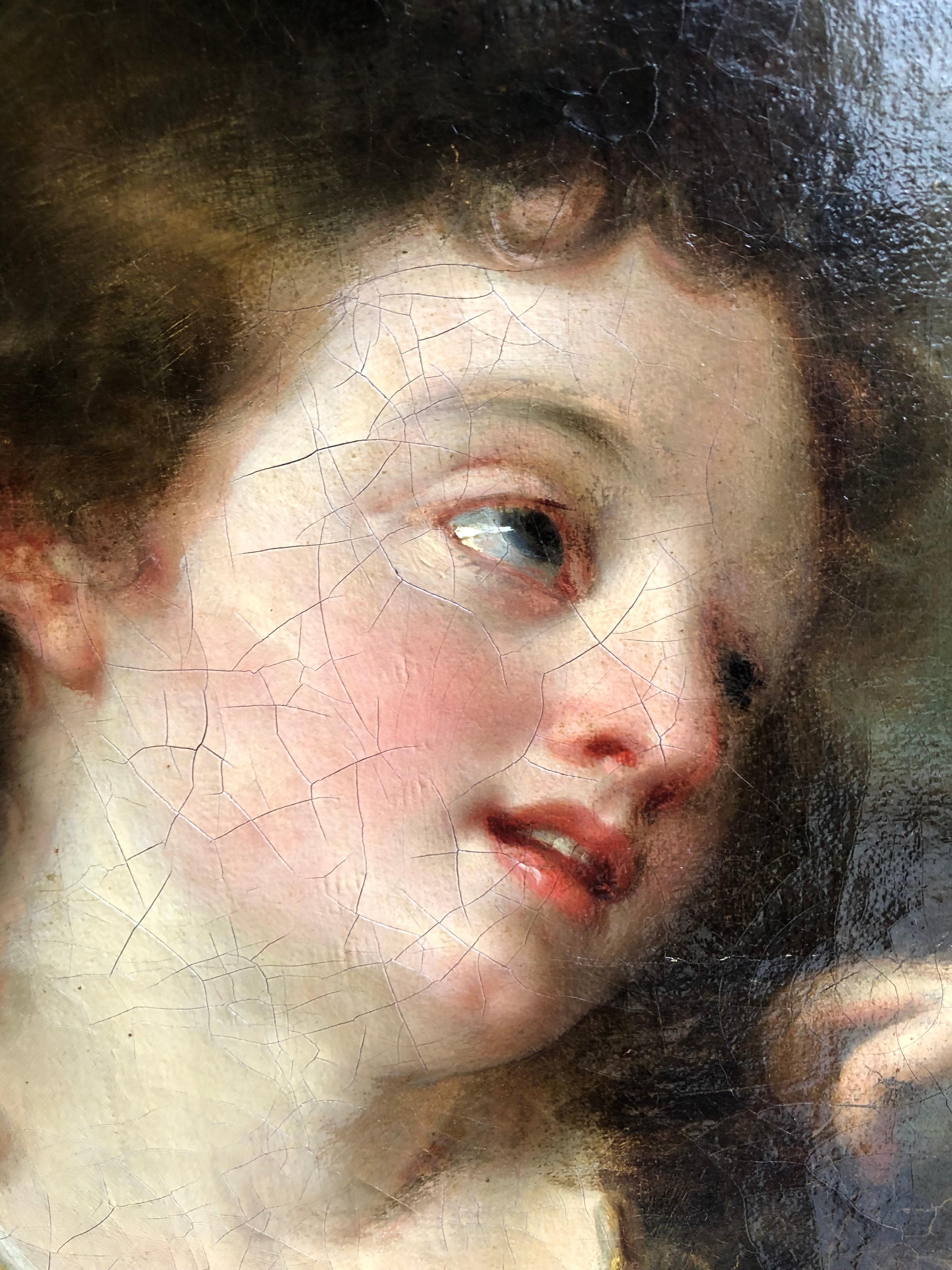 Portrait d'une jeune femme, école française, portrait ovale, actrice, style rococo - Rococo Painting par Unknown