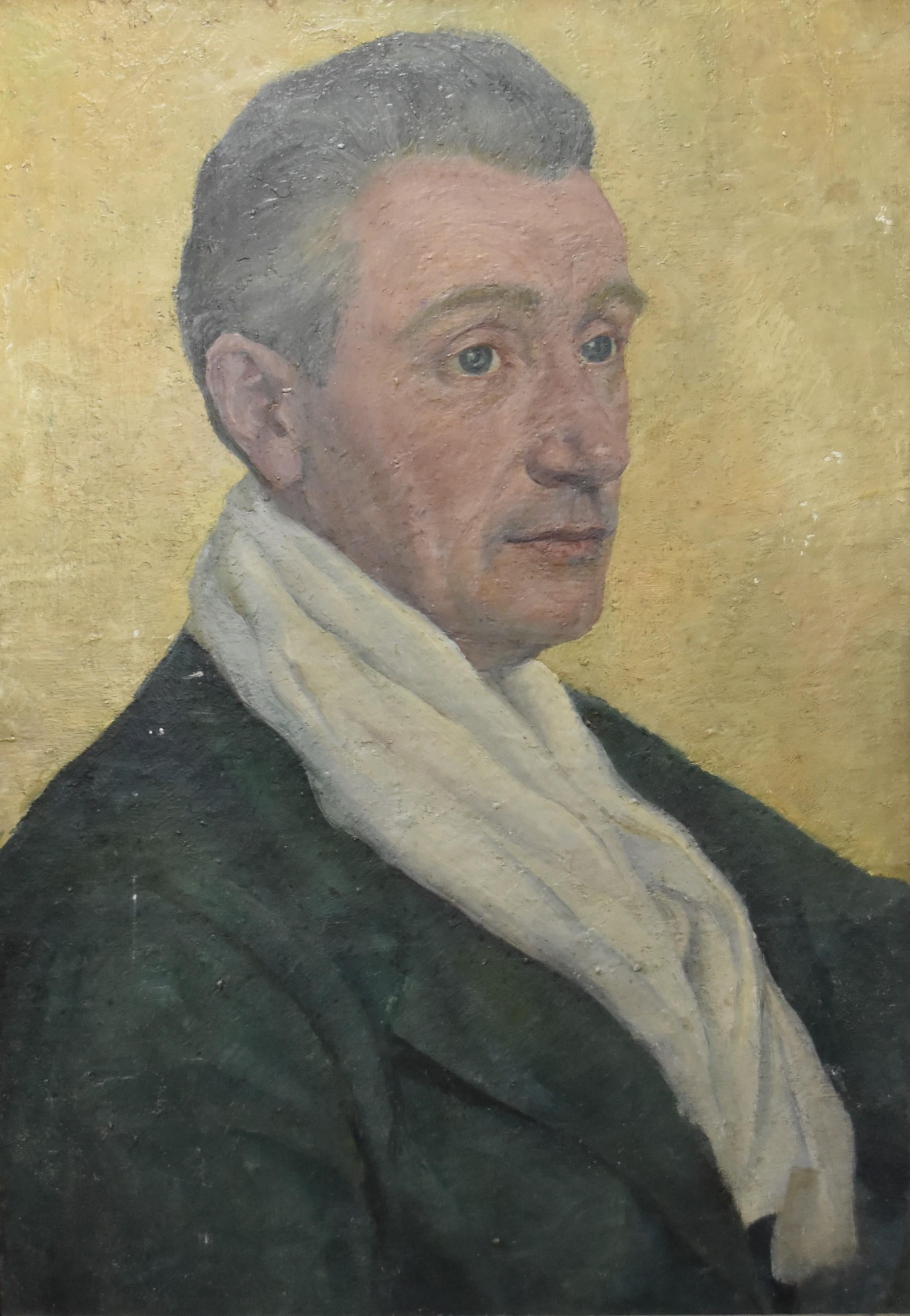 Unknown Portrait Painting - French Scool circa 1930, Portrait of a man in green, oil on canvas