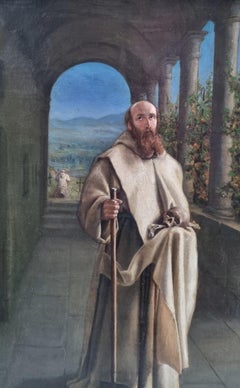 French Troubadour Religious Painting Monks Relics 19th