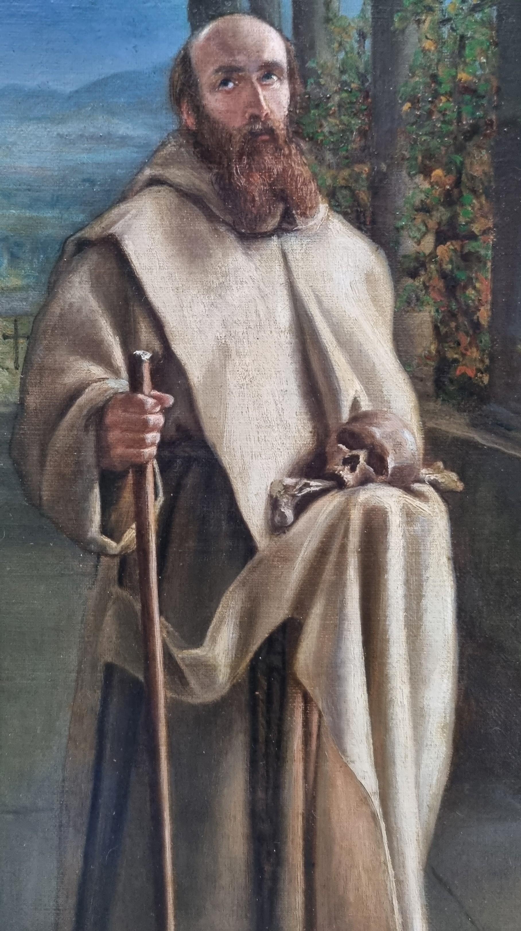 French Troubadour Religious Painting Monks Relics 19th For Sale 1