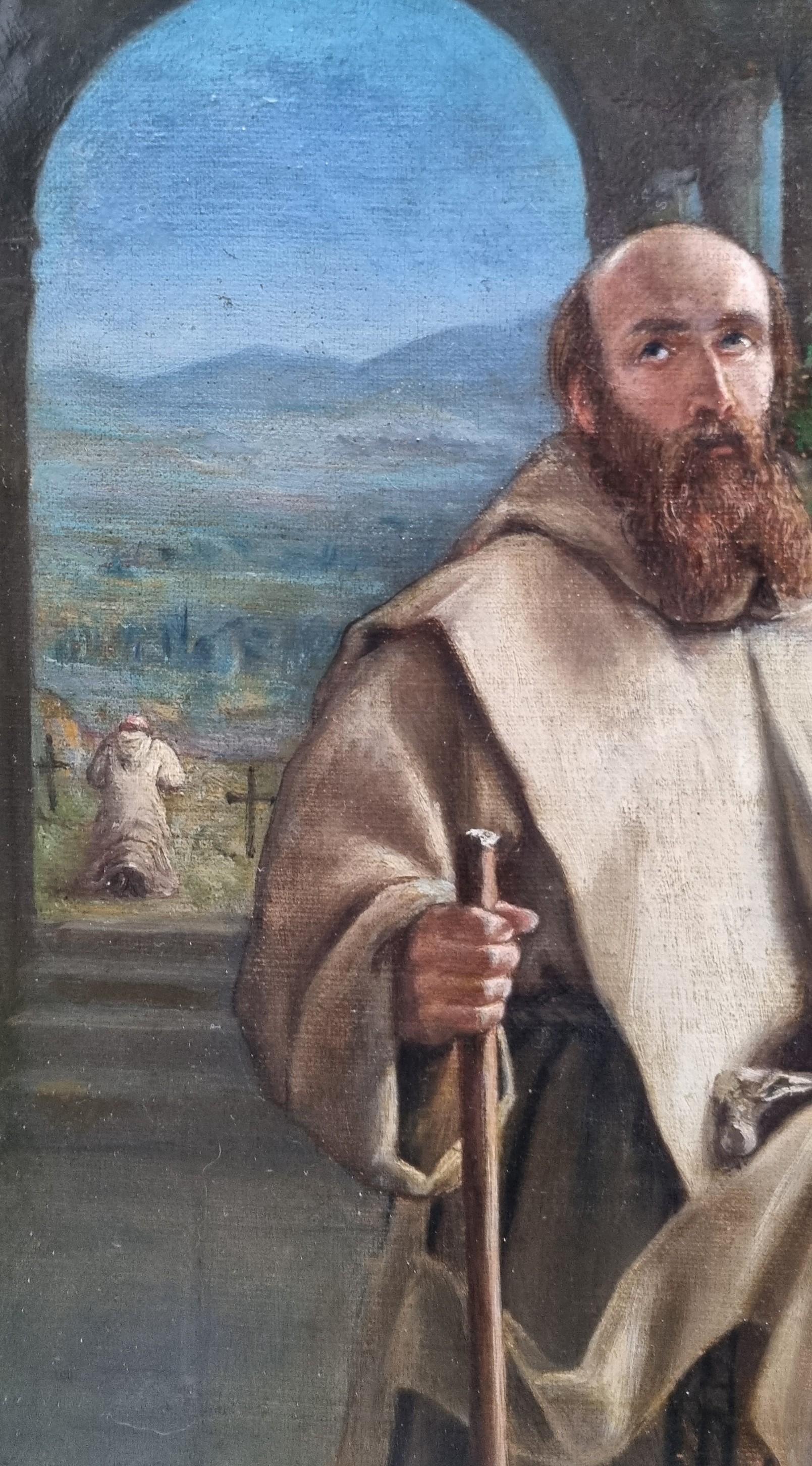 French Troubadour Religious Painting Monks Relics 19th For Sale 2