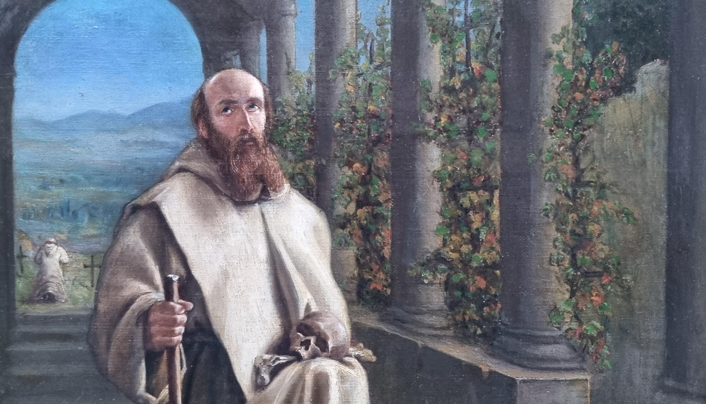 French Troubadour Religious Painting Monks Relics 19th For Sale 3