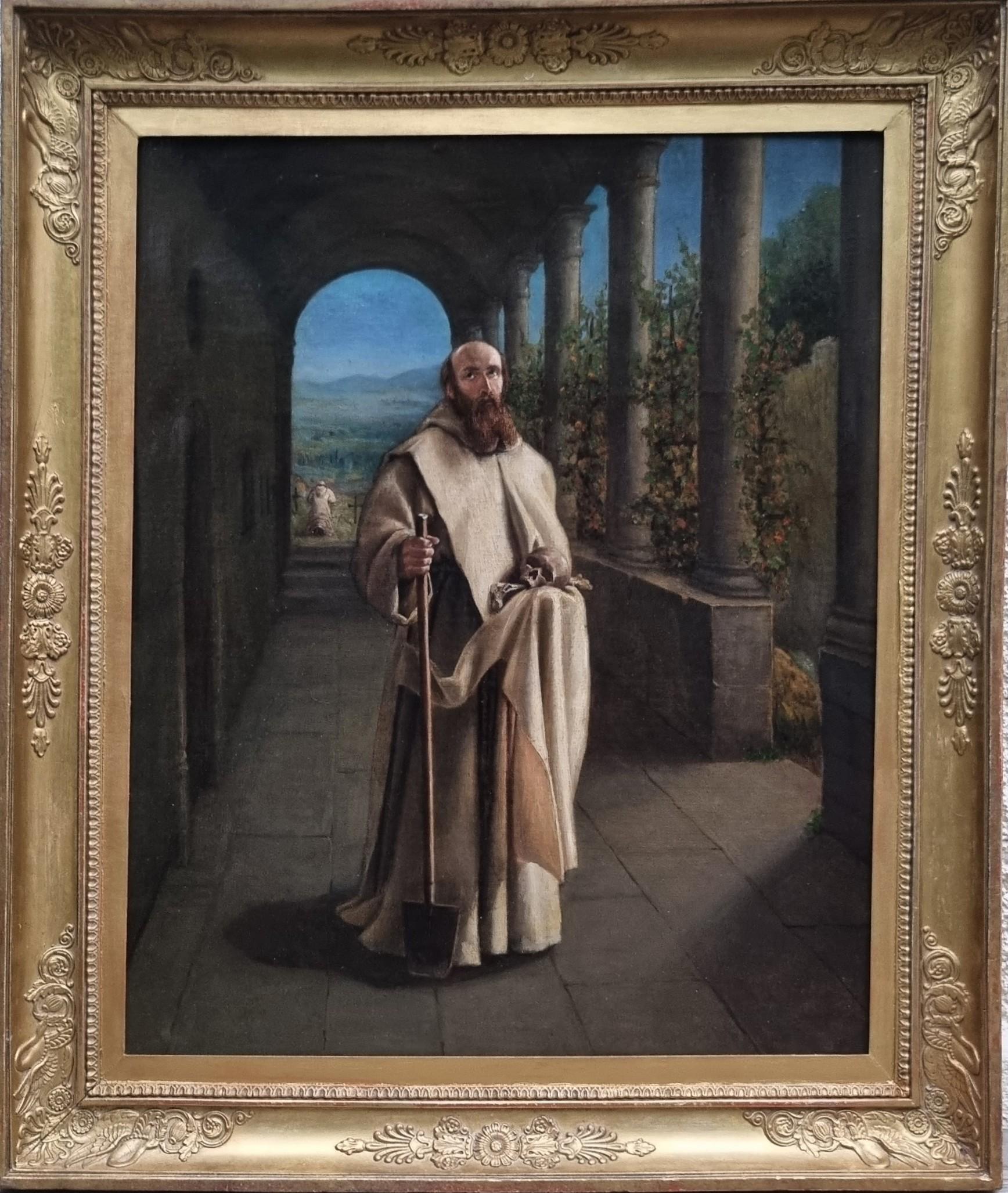 French Troubadour Religious Painting Monks Relics 19th For Sale 5