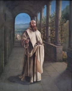 French Troubadour Religious Painting Monks Relics 19th