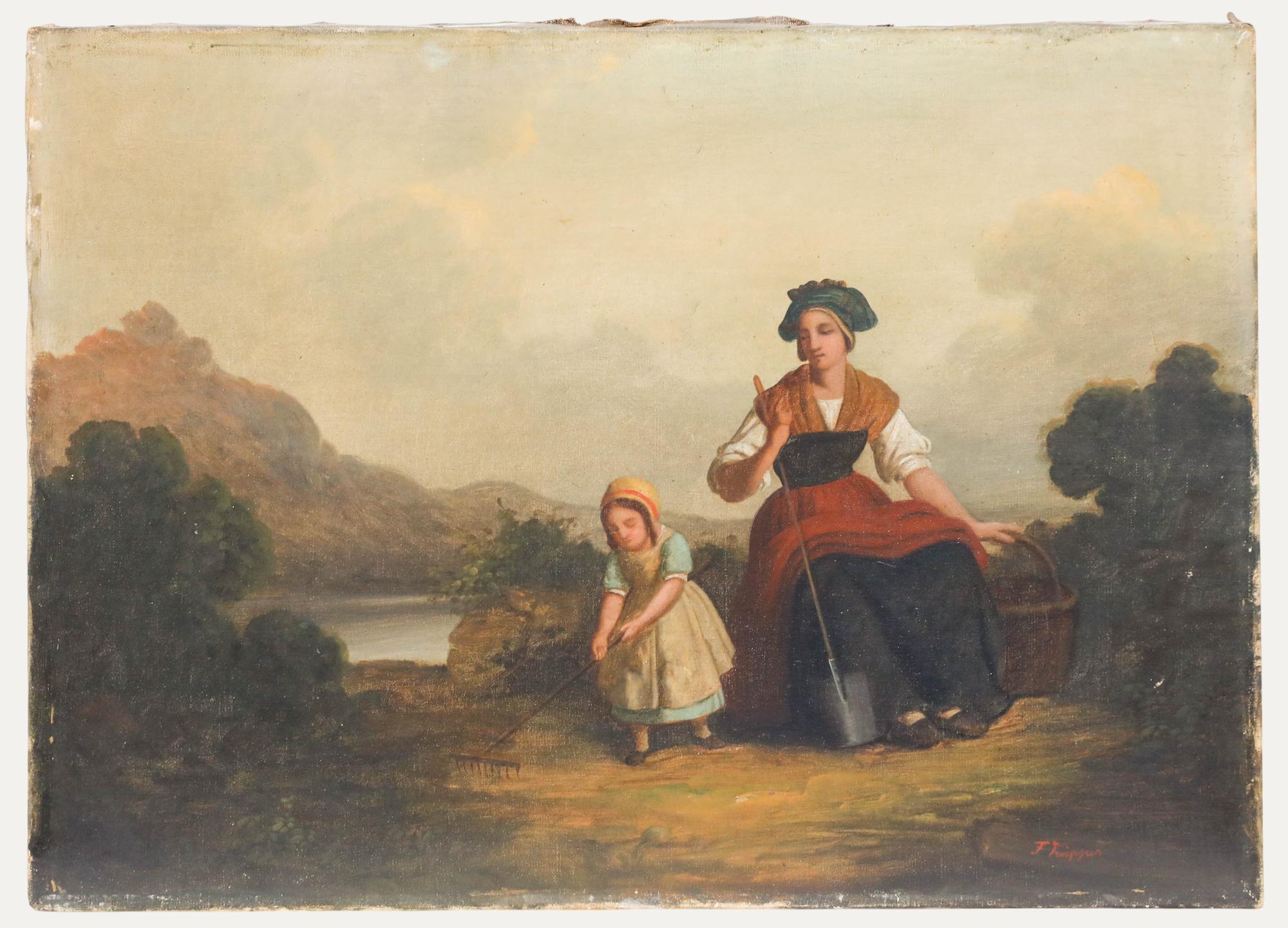Portrait Painting Unknown - Friedrich Küpper (c.1830-1888) - Huile du milieu du XIXe siècle, S'occuper du jardin