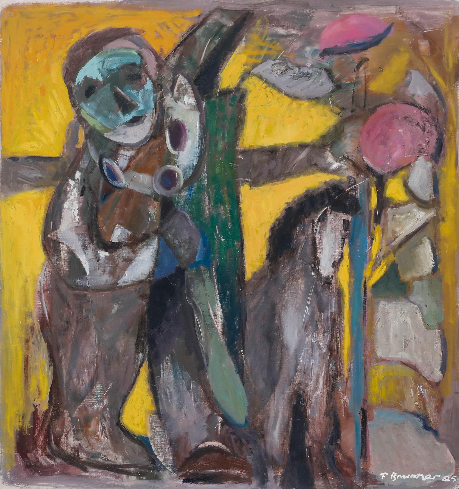 Fritz Brunner (1908-1996) - 1985 Öl, Mann mit einem Pferd – Painting von Unknown