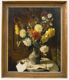 Fritz Reuter (1895-1971) - Framed 1957 Oil, Still Life with Chrysanthemums