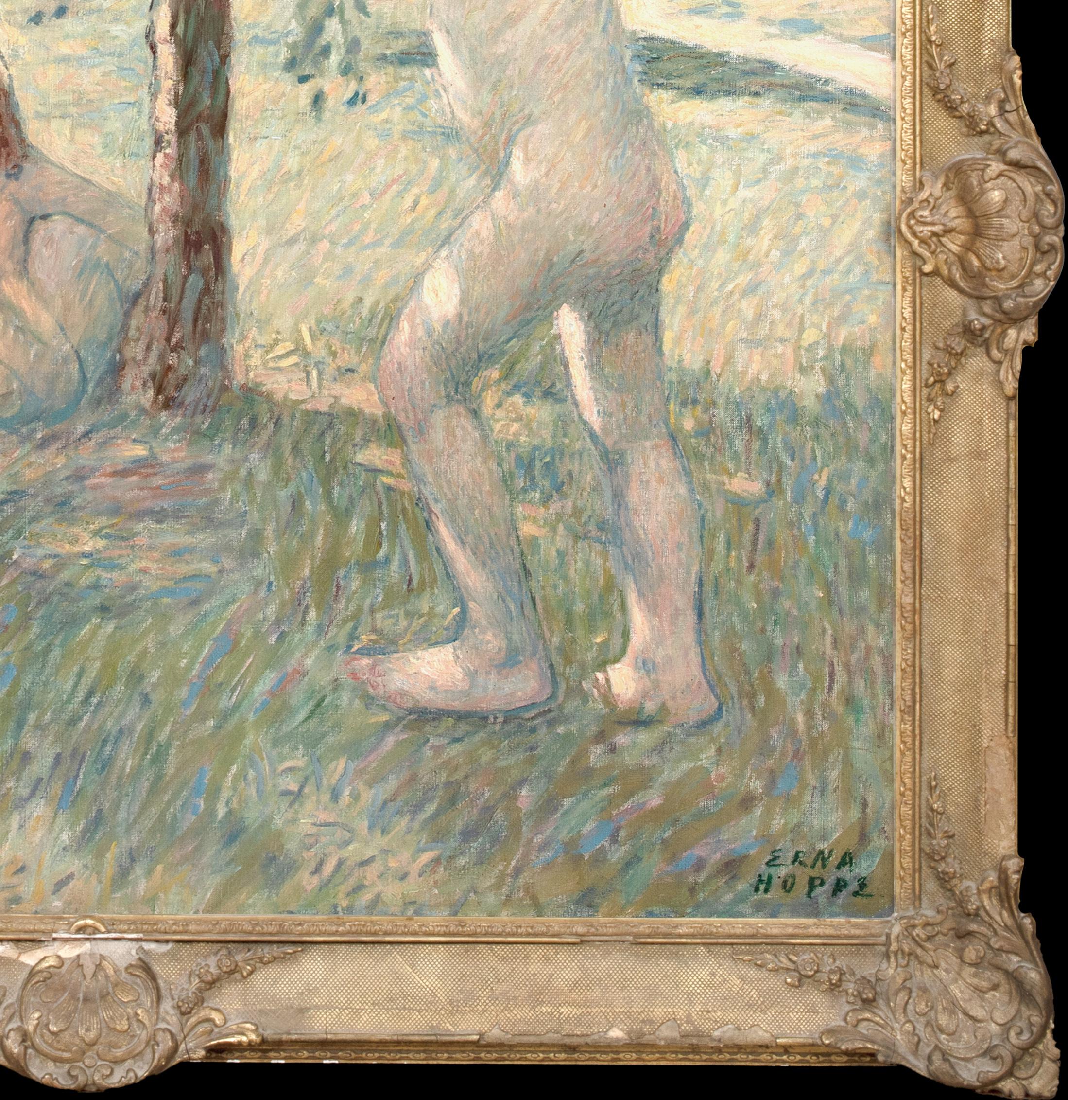 Folletto, 19° secolo

di Erna Hoppe Kinross 1875-1964 - amica intima di Claude Monet

Grande scena impressionista francese del XIX secolo con i bambini d'estate, olio su tela di Erna Hope-Kinross. Scena impressionista di bambini all'ombra di un