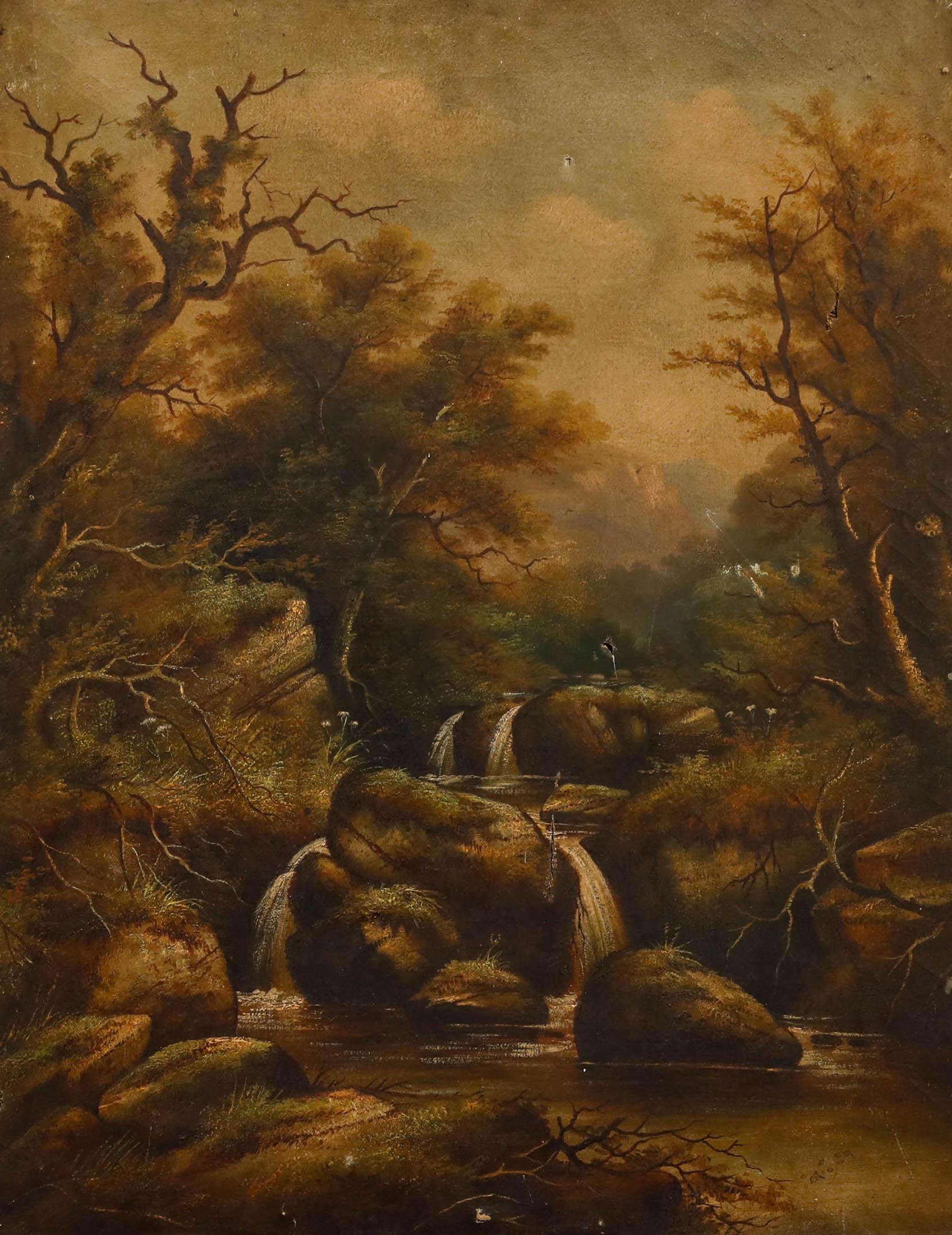 De la restauration Fin du 19e siècle Huile - Rivière Cascade - Painting de Unknown