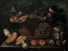 Fruit Basket with Mushrooms and Little Birds, by 17th Century Master