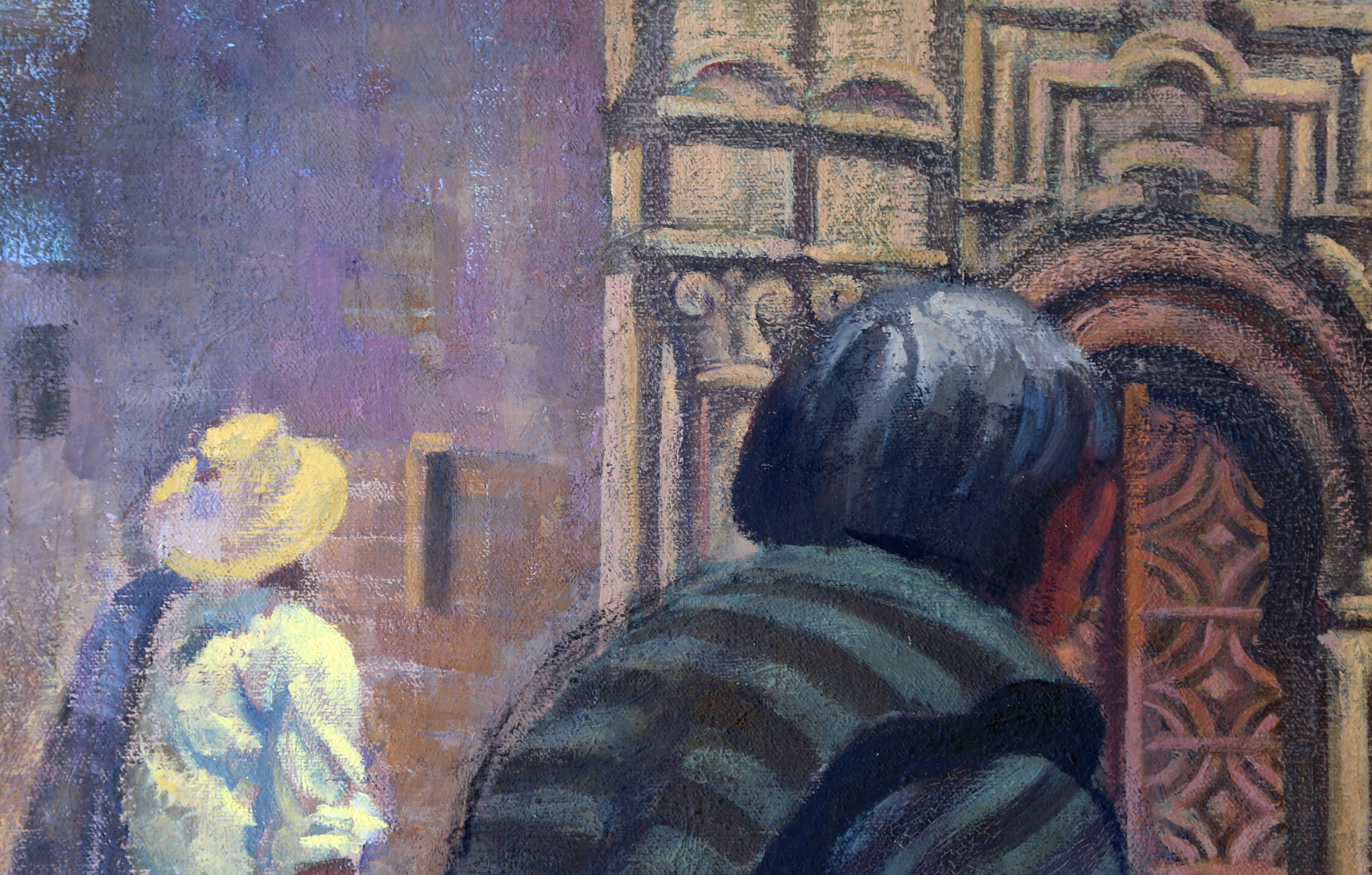 Fruit Sellers in the Market, Folk Art Öl auf Leinwand Gemälde von Jalal Gharbi im Angebot 2