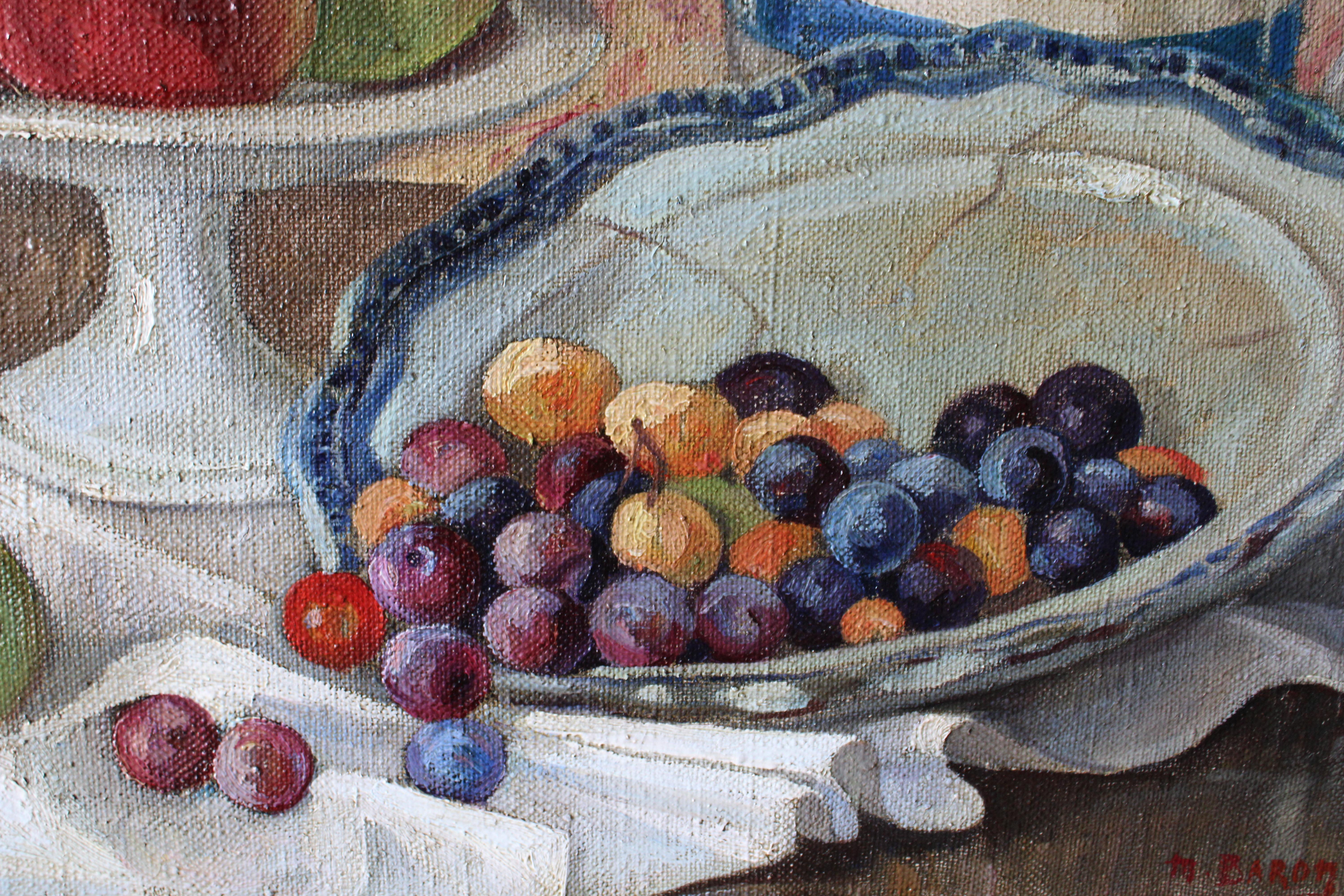 Natura morta di frutta con mele e prugne Natura morta francese degli anni '30 in vendita 2