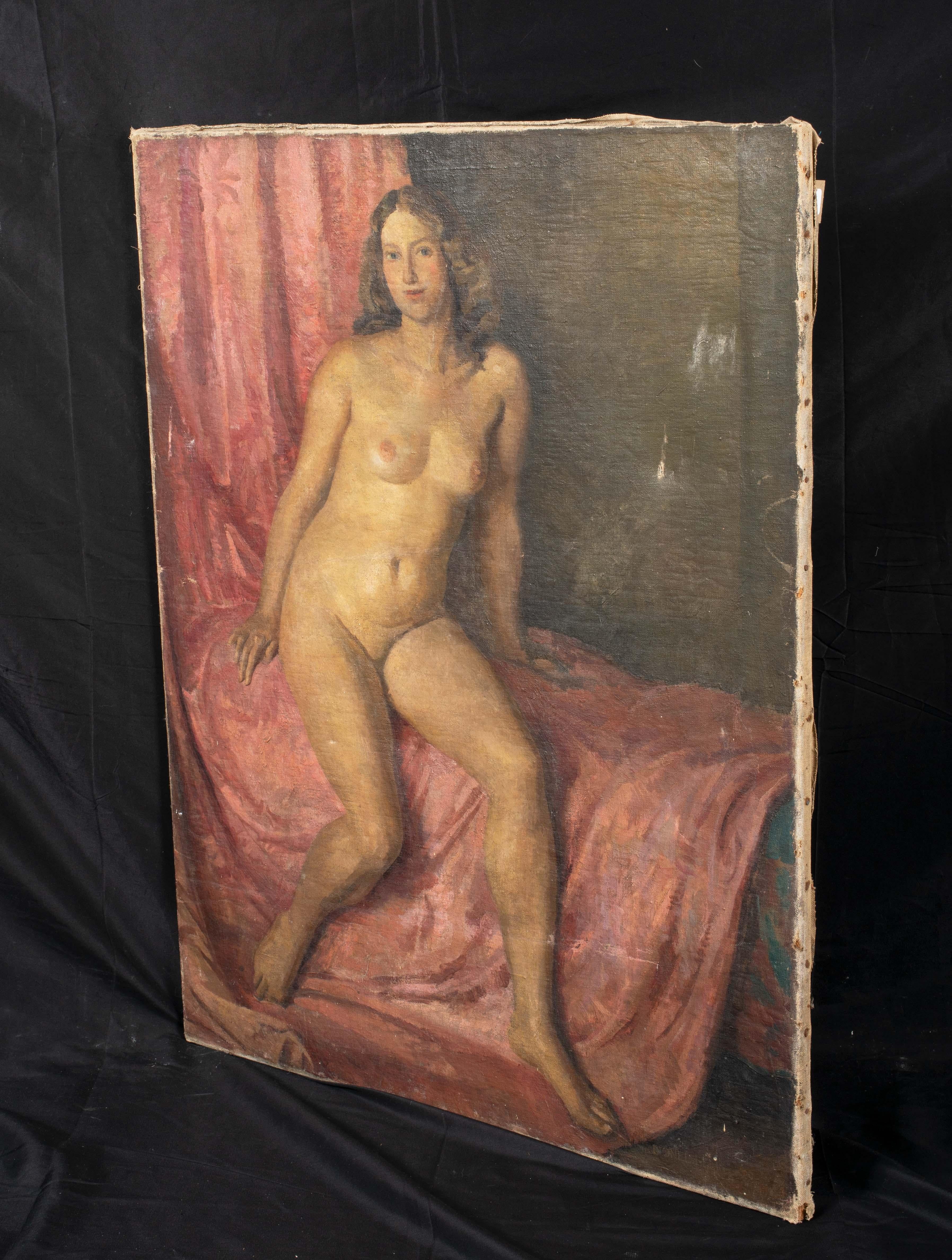 Full Length Study Of A Nude Woman, early 20th Century by Lionel ELLIS - Brown Still-Life Painting by Unknown