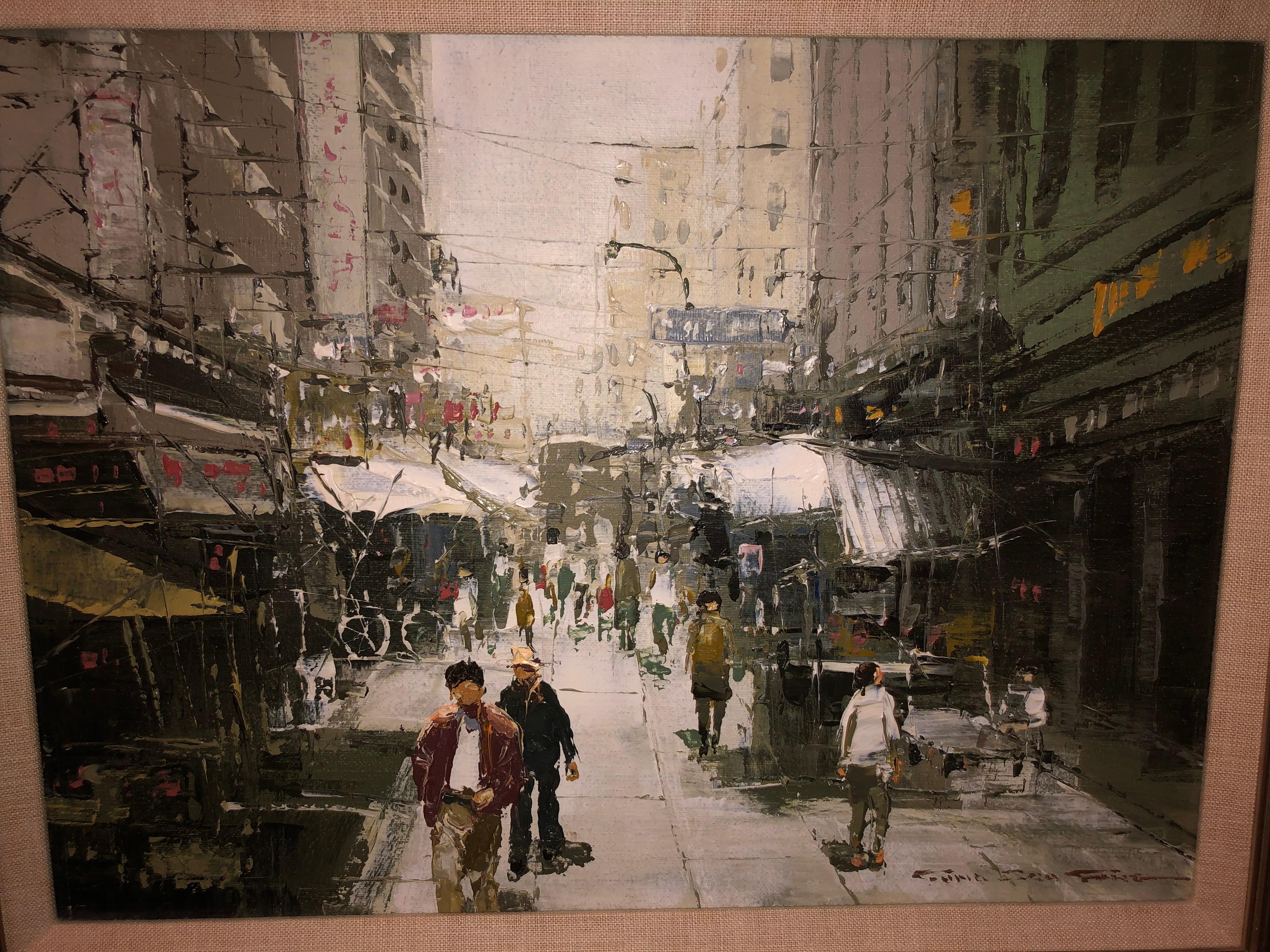 Unknown Figurative Painting - Fung Sau Fung Hong Kong Street Scene