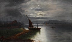 G. Cole - Framed 19th Century Oil, Sailing Under Moonlight