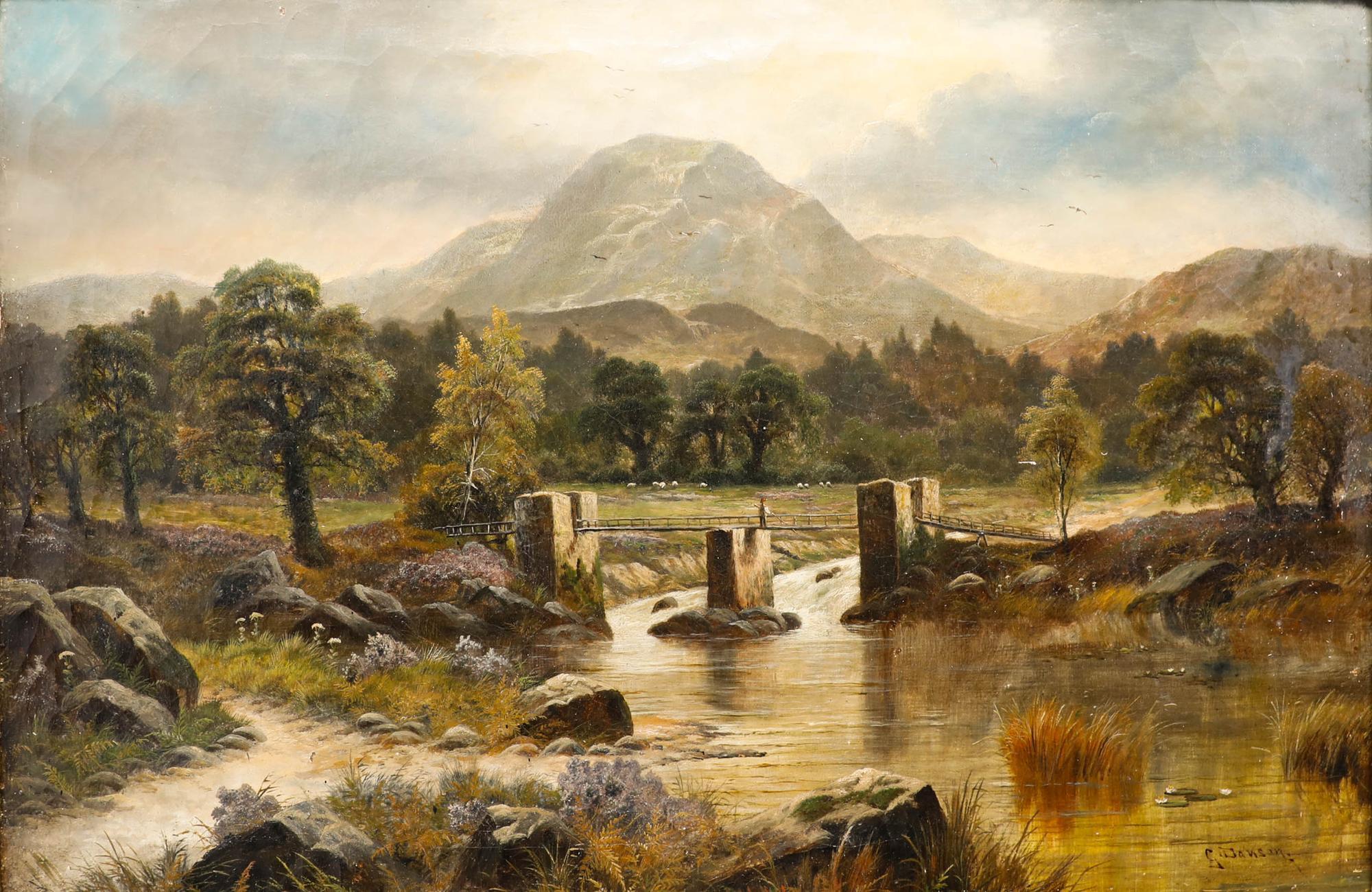 G. Dawson - Gerahmtes Ölgemälde des späten 19. Jahrhunderts, Fischen an der Highland Bridge – Painting von Unknown