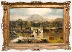 G. Dawson - Huile encadrée de la fin du 19e siècle, Pêche depuis le pont Highland