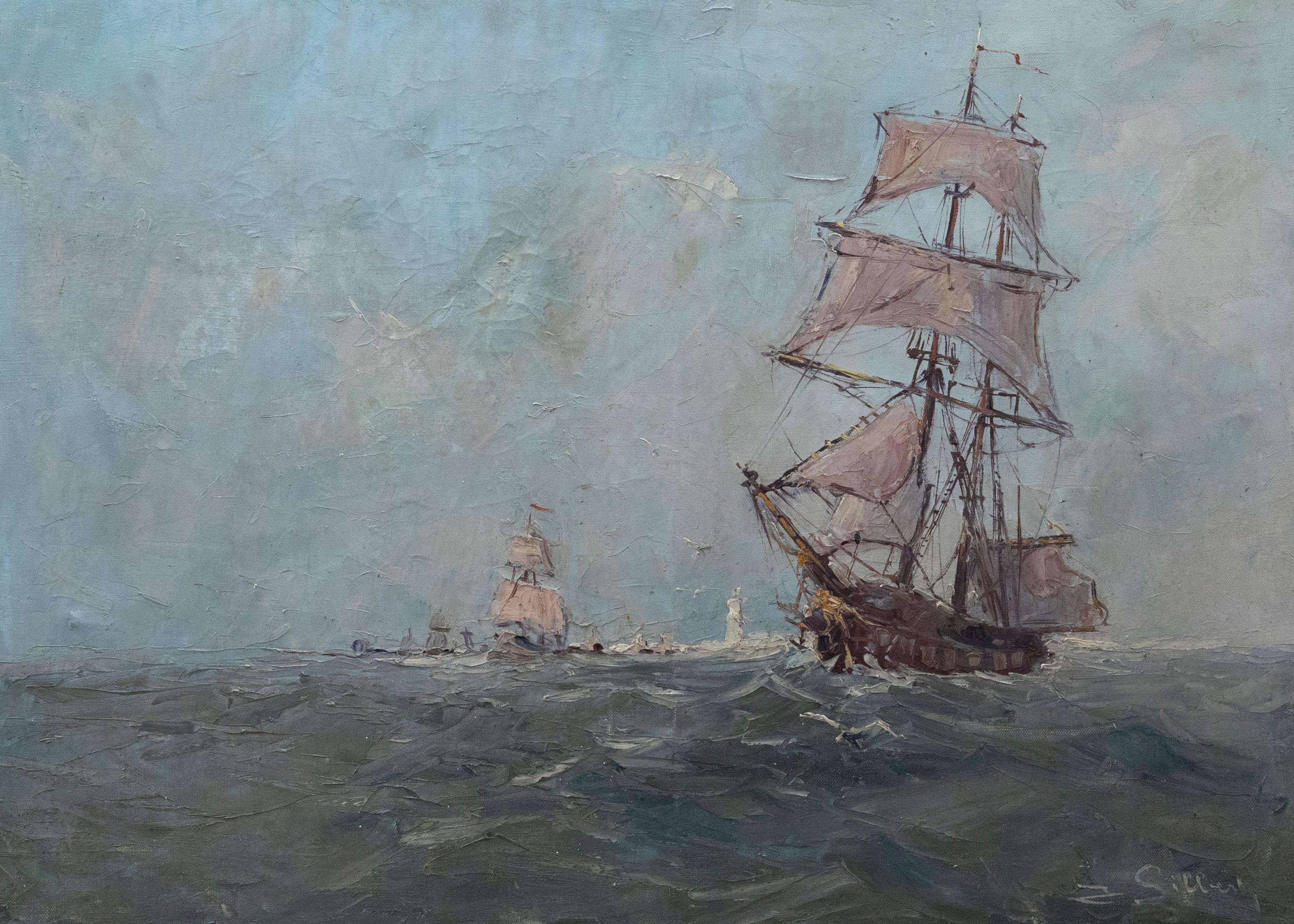 Unknown Figurative Painting - G. Gilbert - Early 20th Century Oil, Leading the Fleet