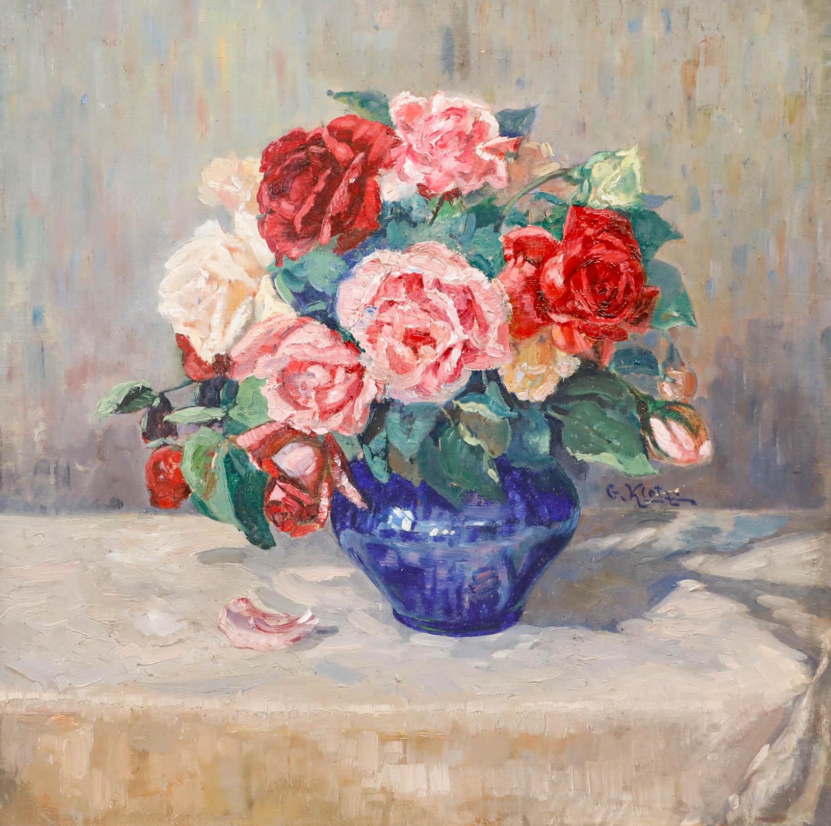 G. Klott - Début du 20e siècle Huile, Bouquet de roses - Painting de Unknown