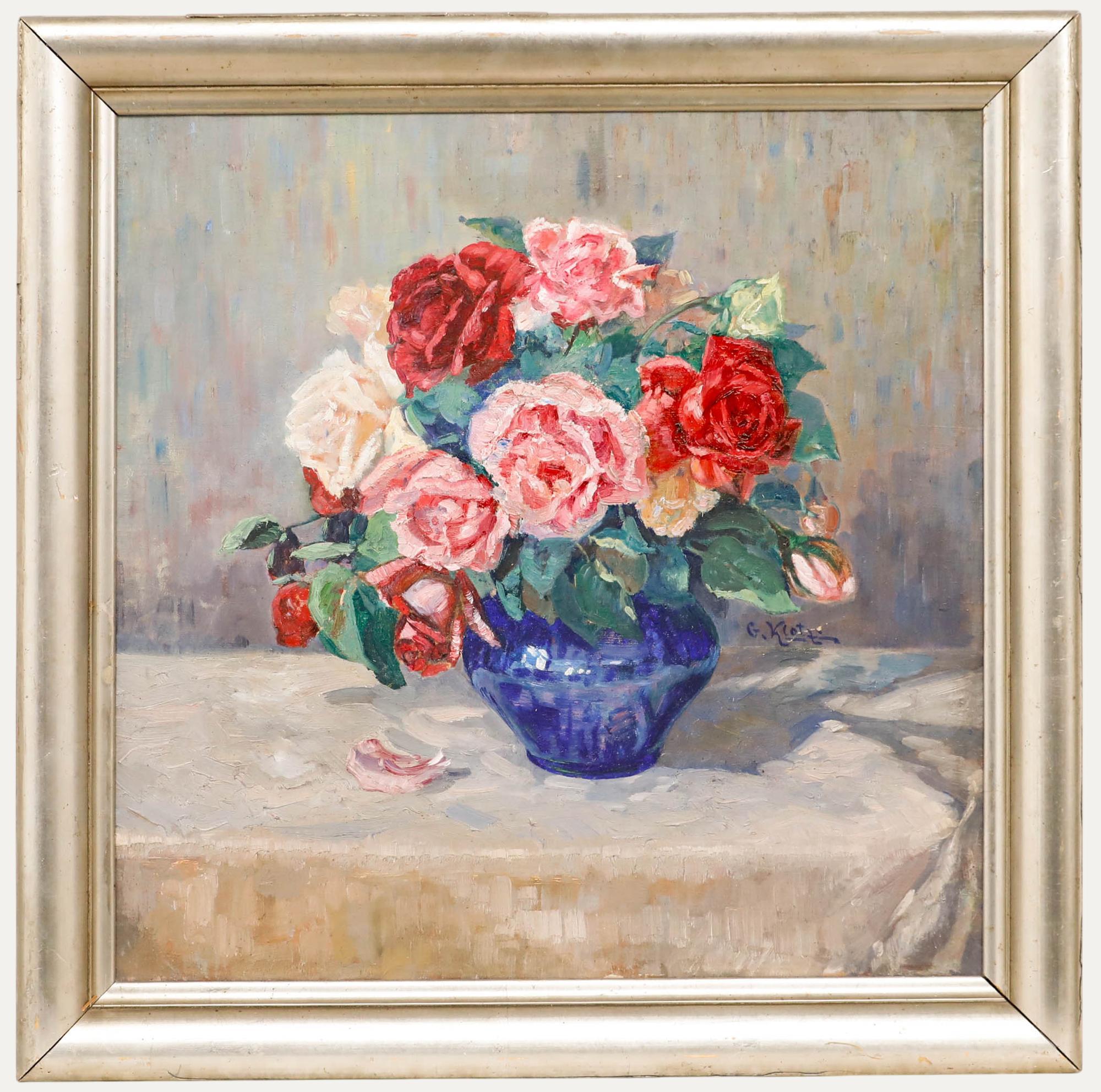 G. Klott - Début du 20e siècle Huile, Bouquet de roses